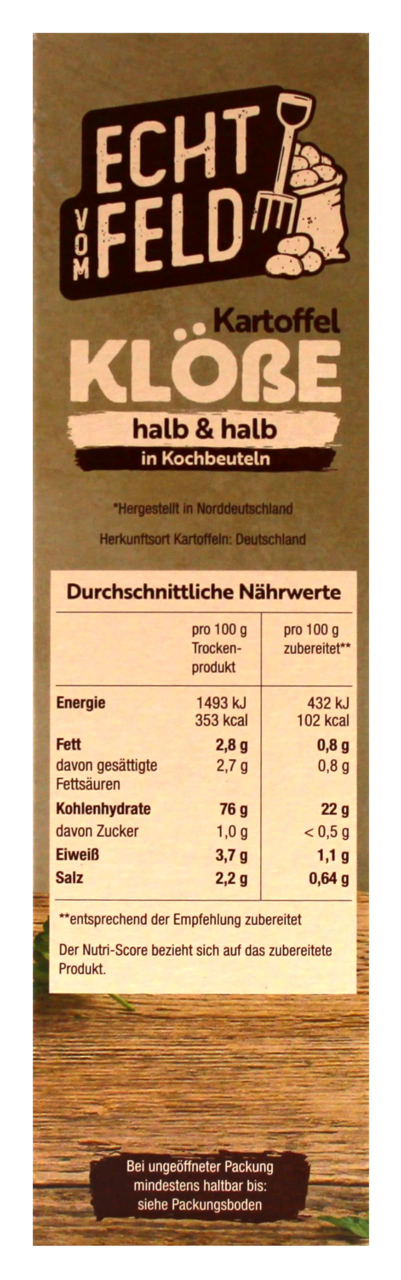 Echt vom Feld Kartoffel-Klöße halb & halb in Kochbeuteln, 7er Pack (7 x 200g)