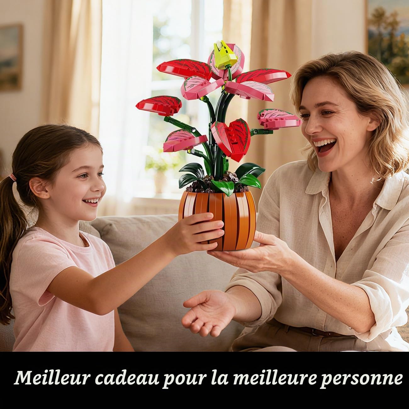 HiWEEGO Flowers Botanicals Bonsai Building Set - Bonsaï Artificiel Aglaonema pour la décoration intérieure, 782 pièces de Fleurs artificielles à Assembler, Cadeau d'anniversaire pour Adultes