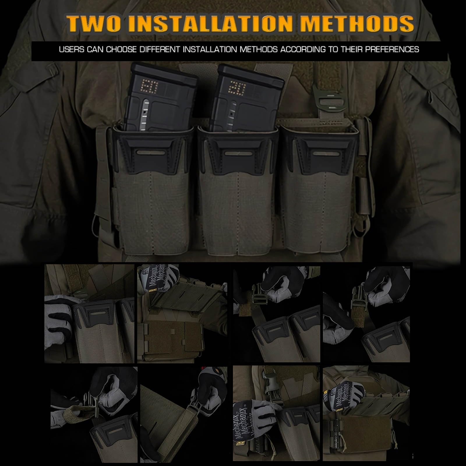 Taktyczna Kieszeń Administracyjna Z Trzema Kieszeniami Na Magazynki, Adapterem Molle Do Płyt Montażowych Do Akcesoriów Myśliwskich Airsoft Military(Gray)
