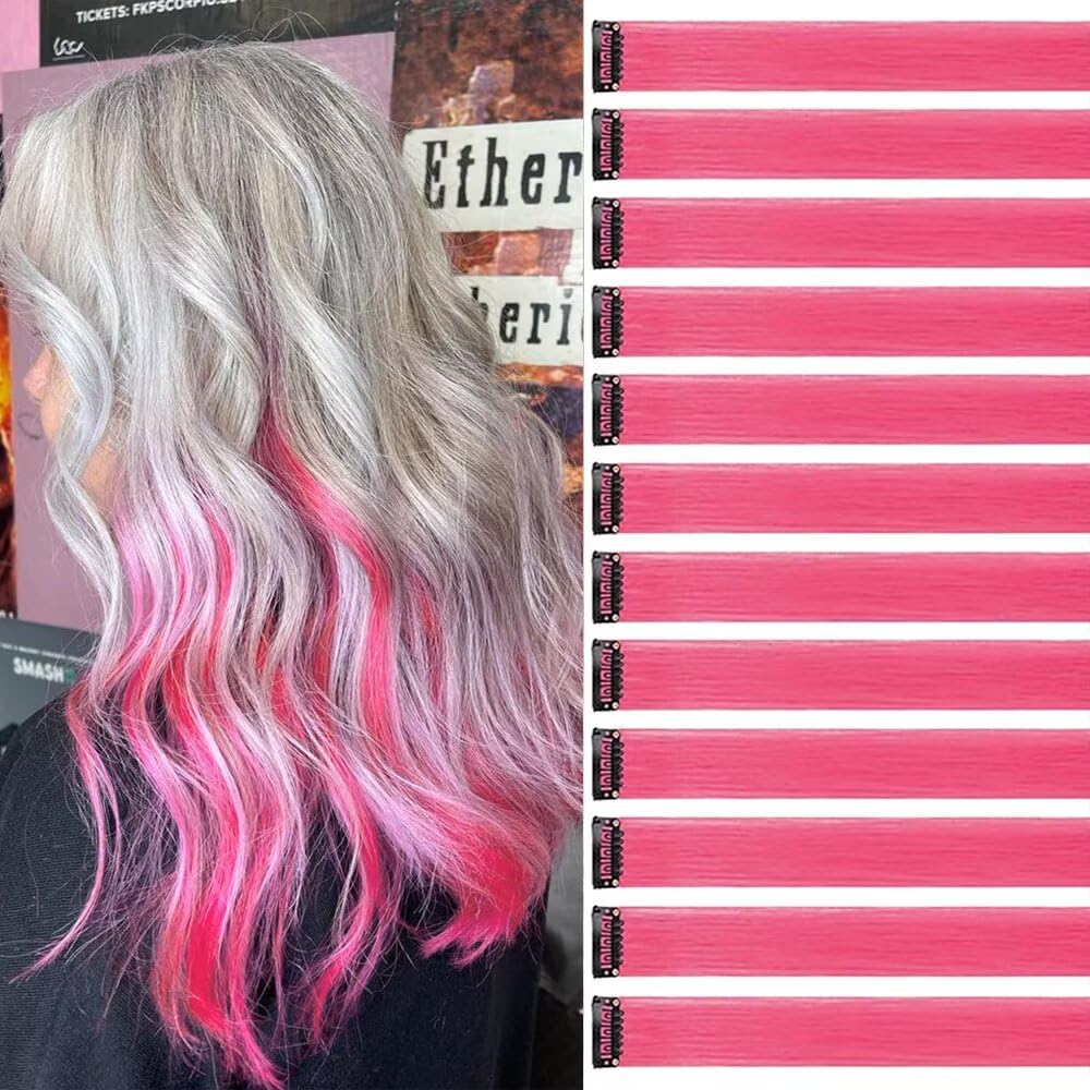 Pfirsichrosa Haarsträhnen Zum Einklipsen 12 Stück 55 cm Haarsträhnen für Zöpfe/Flechtfrisuren Clip in Extensions Einzelne Strähnen Bunte Haarsträhnen Kinder Haarverlängerungen Zubehör