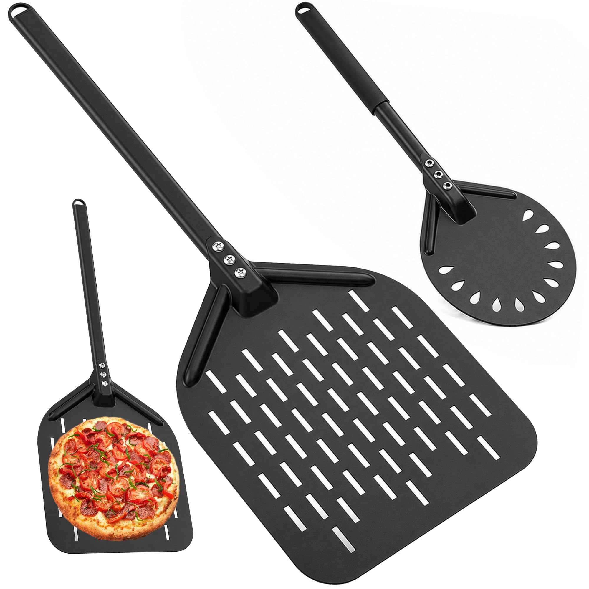 Lot de 2 pelles à pizza perforées en aluminium