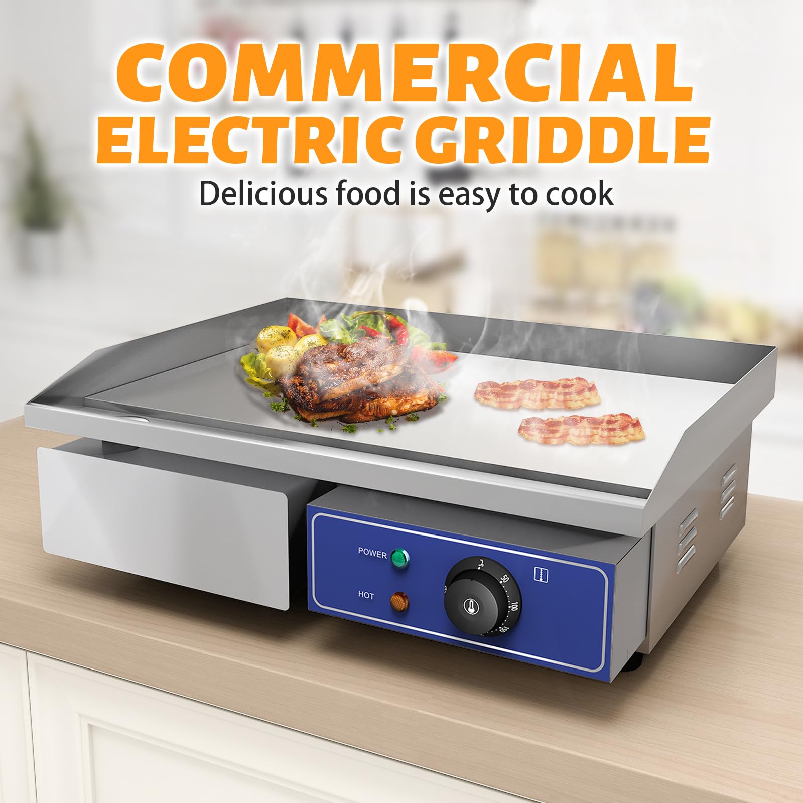 Electric Griddle Commercial Counter Top Stainless Steel Hot Plate Kitchen Grill Thermostatic Control 3000W 22" New Model in 2019 product thumbnail 3