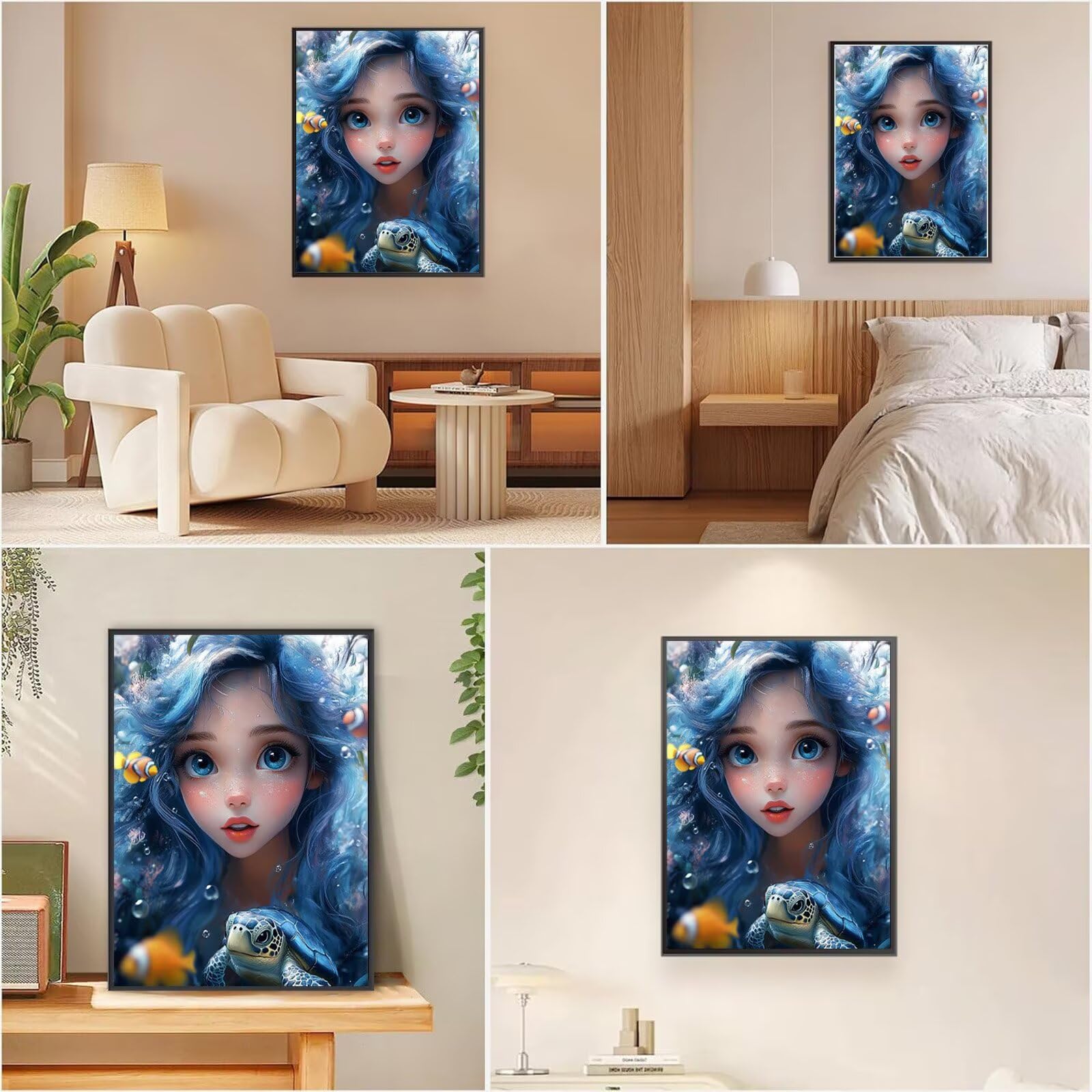 Meeresschildkröte Diamond Painting Frau Diamond Painting 90x120cm Vollbohrer Diamanten Kinder Anfänger Bastelset, DIY Set Erwachsene Kreativ Set für Erwachsene für Zimmer Wand Deko, Geschenke,Model681