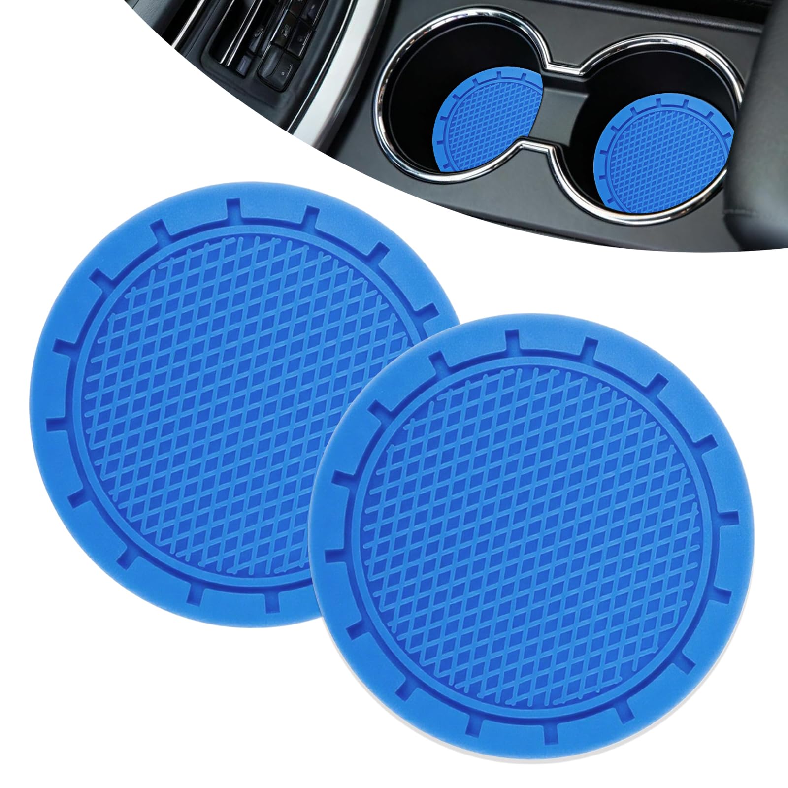 Vagcars Blue 2Pcs Car Cup Holder Coasters, Non-Slip Shockproof Silicone Auto Insert Cup Coaster, 2.76 Inch Universal Car Cup Holder Bottom Insert Protector Coaster For Cars, Suvs, Trucks (Blue)