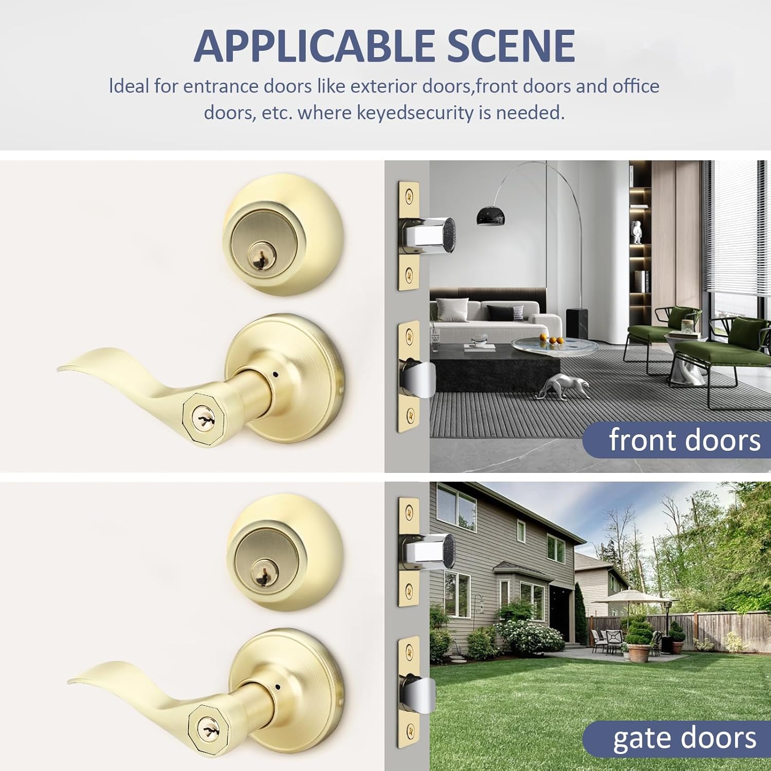 EHOMEWARE Door Handleset with Single Cylinder Deadbolt 1 Pack, Entry Lever Door Handle and Deadbolt Lock and Key Combo Pack - Wave Style Locking Lever Set for Left or Right-Handed Doors