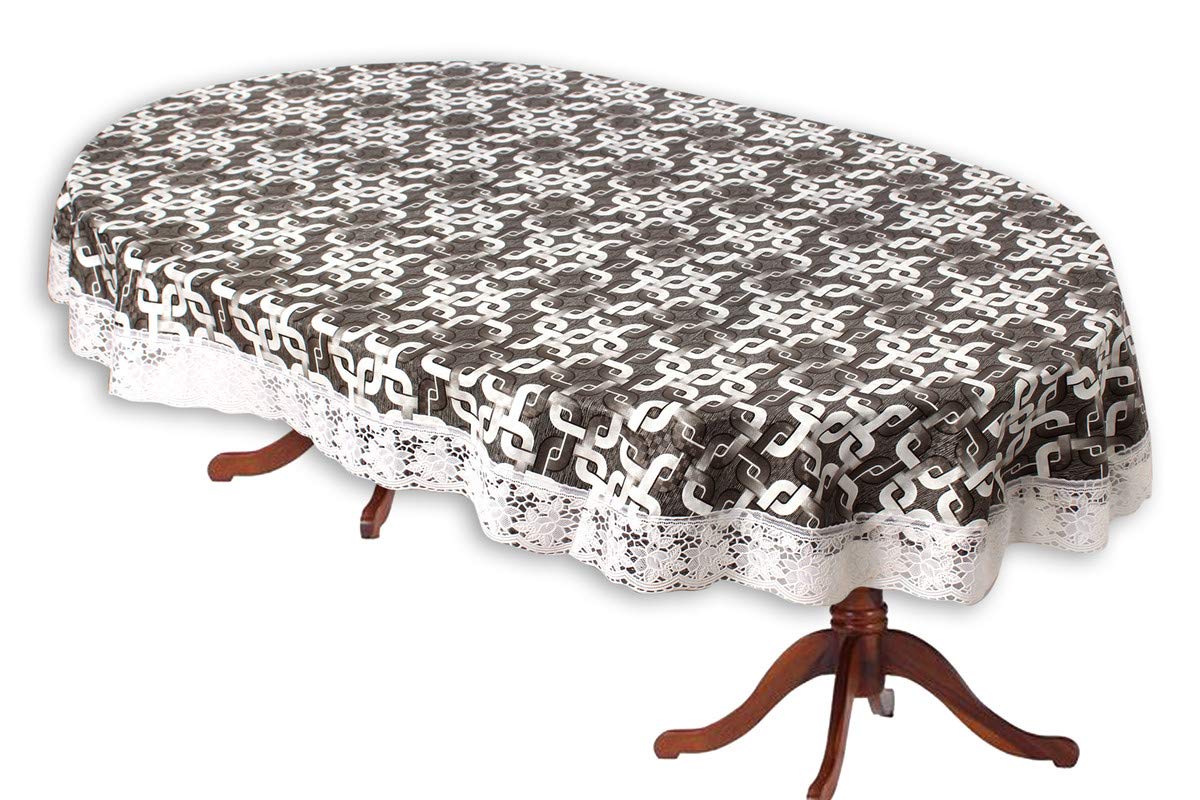 The Furnishing Tree Oval Shaped WxL 60x108 Inch 8 Seater Table Cover Trellis Pattern Grey, Waterproof PVC-image-30