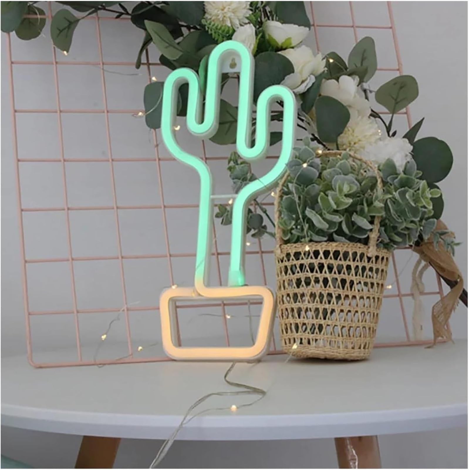 Lampada al neon Lampada al neon a forma di per vaso per cactus, alimentata a batteria da 5 V per la cameretta dei bambini