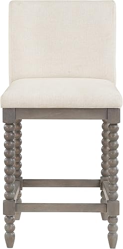 Miniatura 7 de OSP Home Furnishings Abbott Spindle - Taburete de mostrador con asiento acolchado de resorte y base gris cepillado, tela de lino