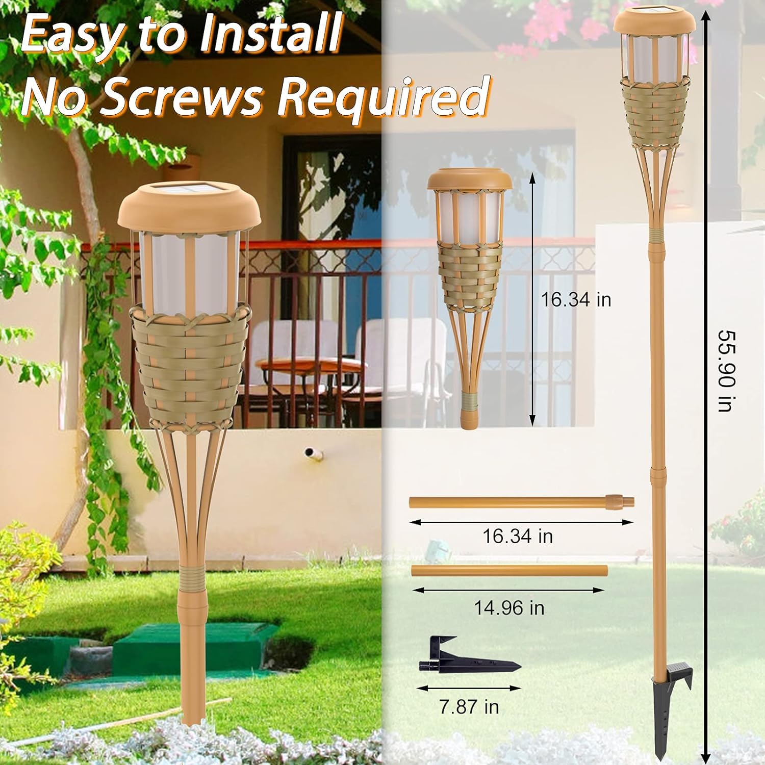 Paquete de 2 lámparas solares de exterior con llama parpadeante, decoración para jardín, terraza y patio