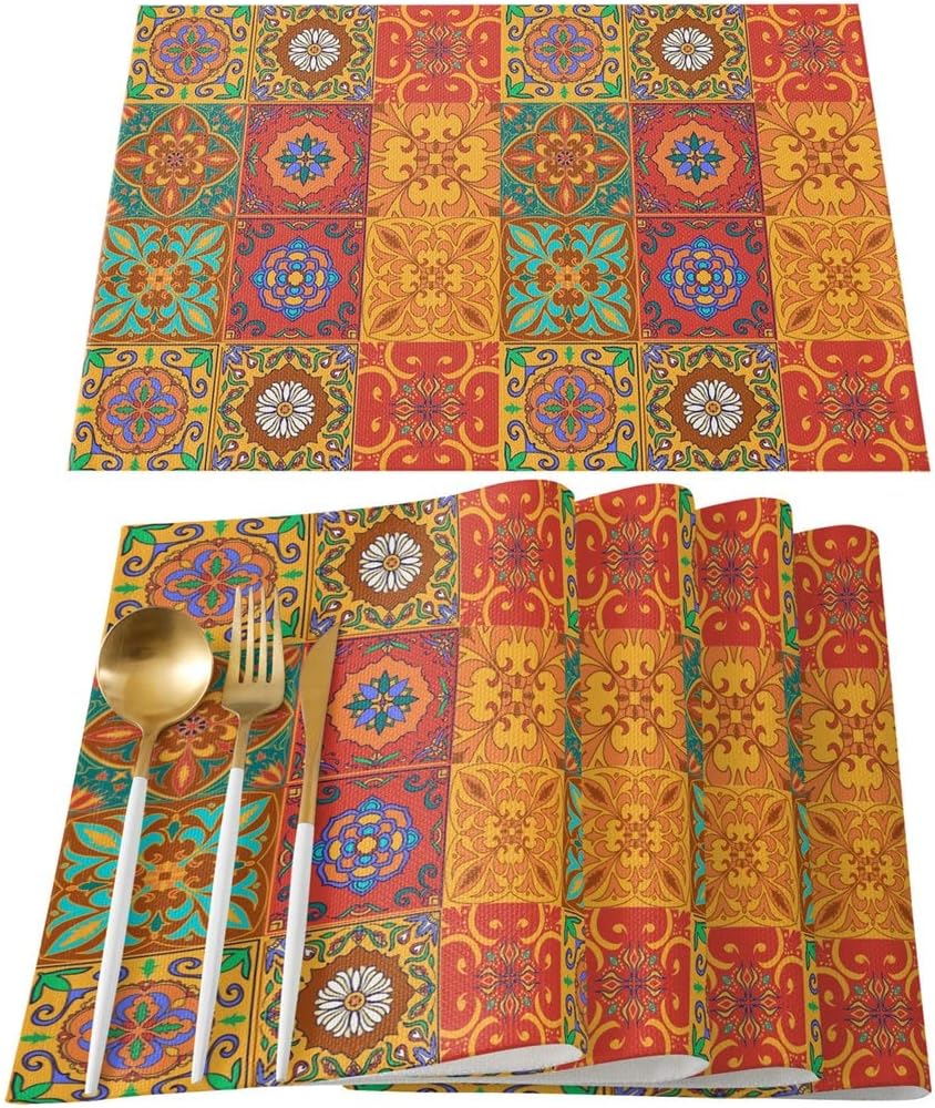 Retro Tile Pattern Image Table Runner Christmas Decorations for Home Table Cloth for Wedding Party Home Decor(36x183cm)