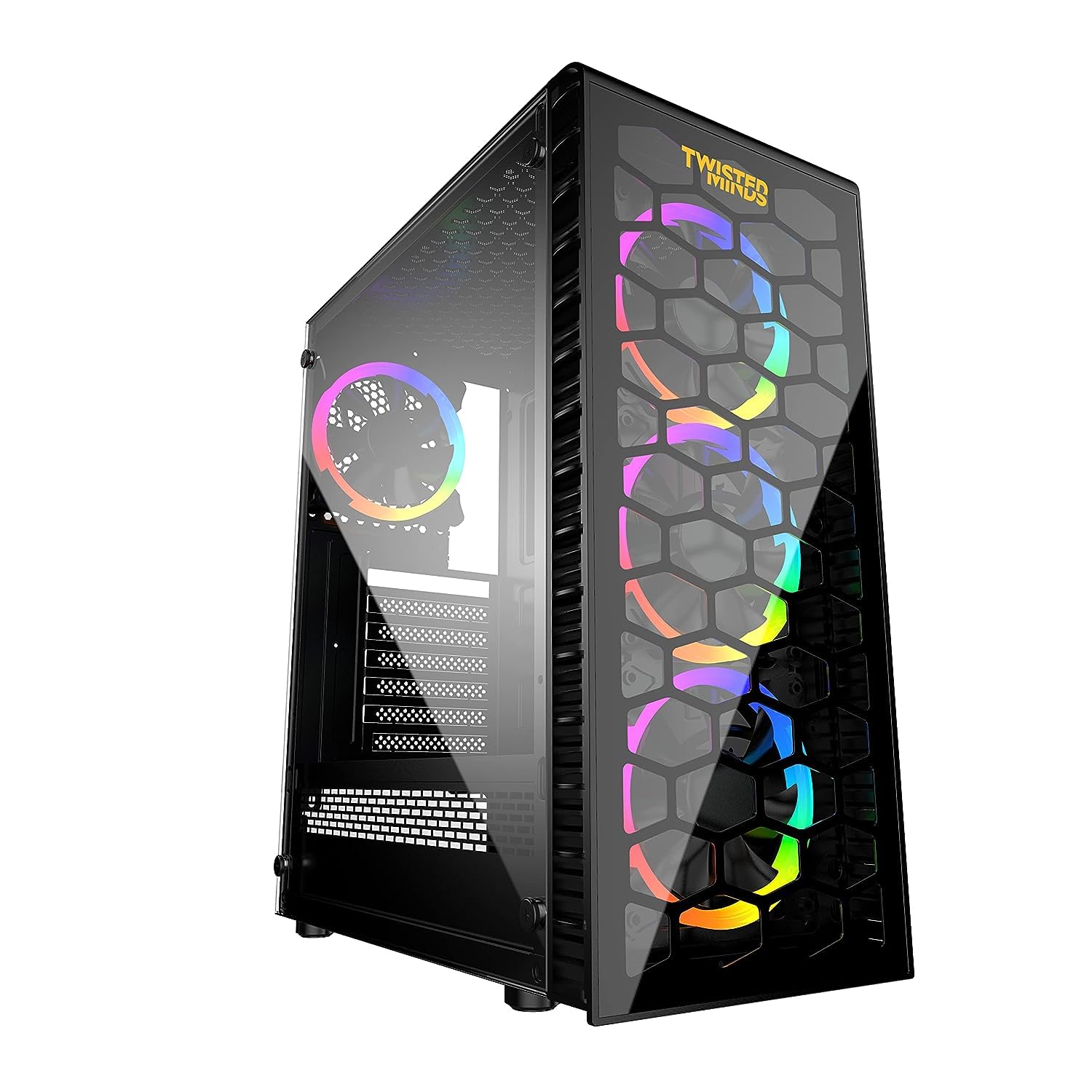 Twisted Minds Killstreak-03 ATX Mid Tower Gaming Computer Case for PC, 6 x 120mm ARGB LED Lighting Case Fans, 4 x 120mm ARGB Fans Included - Sync with Motherboard, Tempered Glass Side Panel - Black