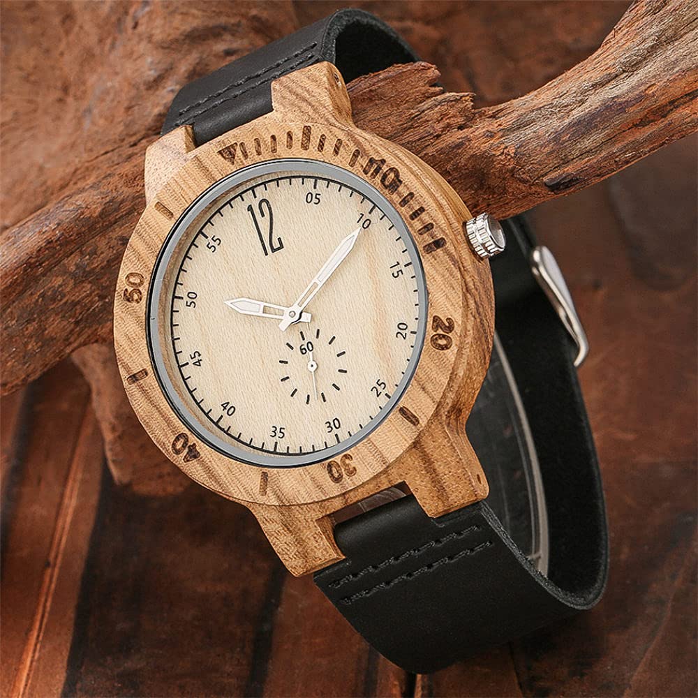 CAIDAI&YL Orologio da Uomo in Legno Naturale ed Elegante, Personalizzato con Incisione su Mio Padre, Orologio da Polso, Orologio da Polso per la Festa del papà, con Scatola dell'orologio