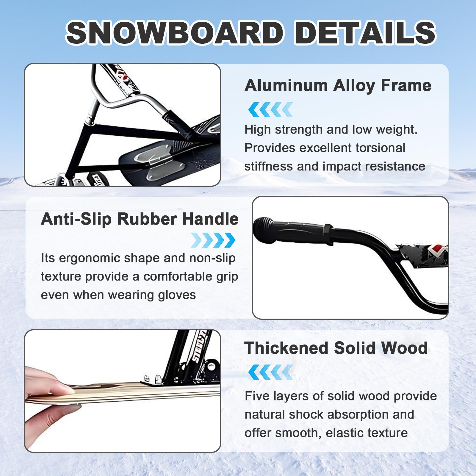 SHAHRYAR Nouvelle Trottinette des Neiges pour Enfants Et Adultes,Luges/Snowboards pour Adultes,Direction Pivotante À 360°, Capacité De Charge De 150 Kg,Luge De Snowboard Lightcolor
