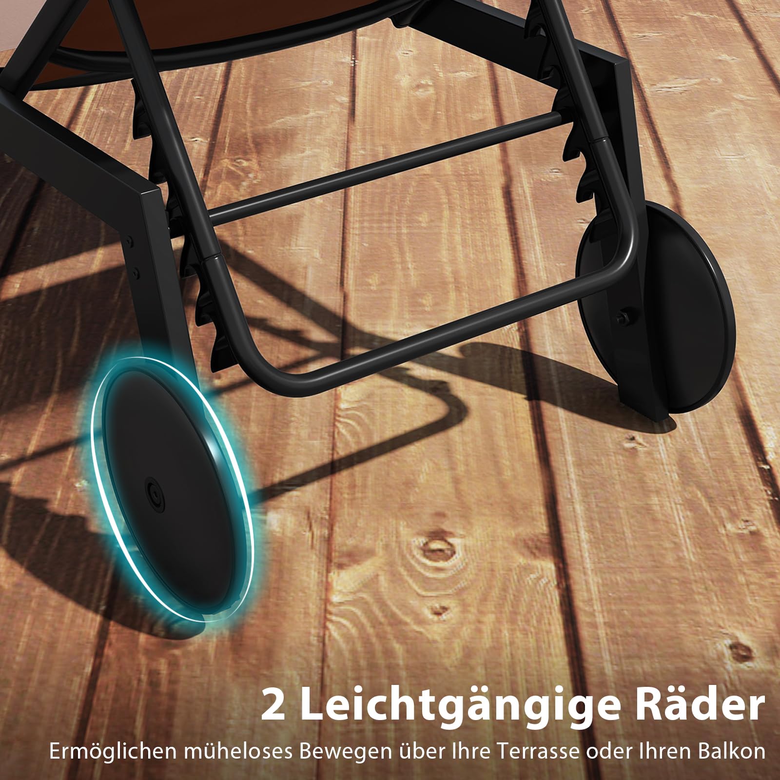 COSTWAY Sonnenliege mit Rollen, Gartenliege mit Verstellbarer Rückenlehne und schnelltrocknendem Stoff, Rollliege bis 150kg belastbar, Liegestuhl für Garten, Balkon, Terrasse (Braun)