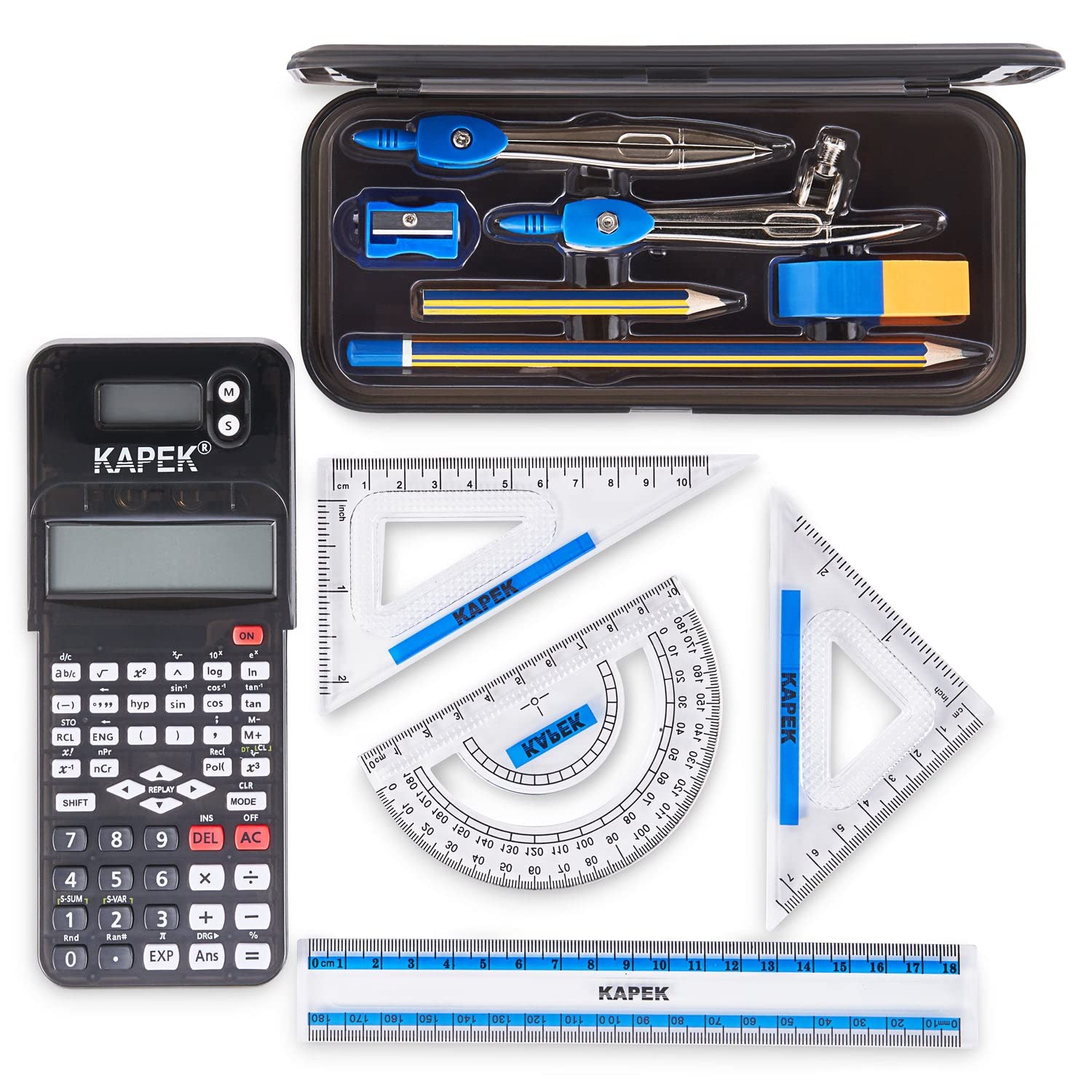 Buy KAPEK Scientific Calculator + Math Set for Schools 2Line Display