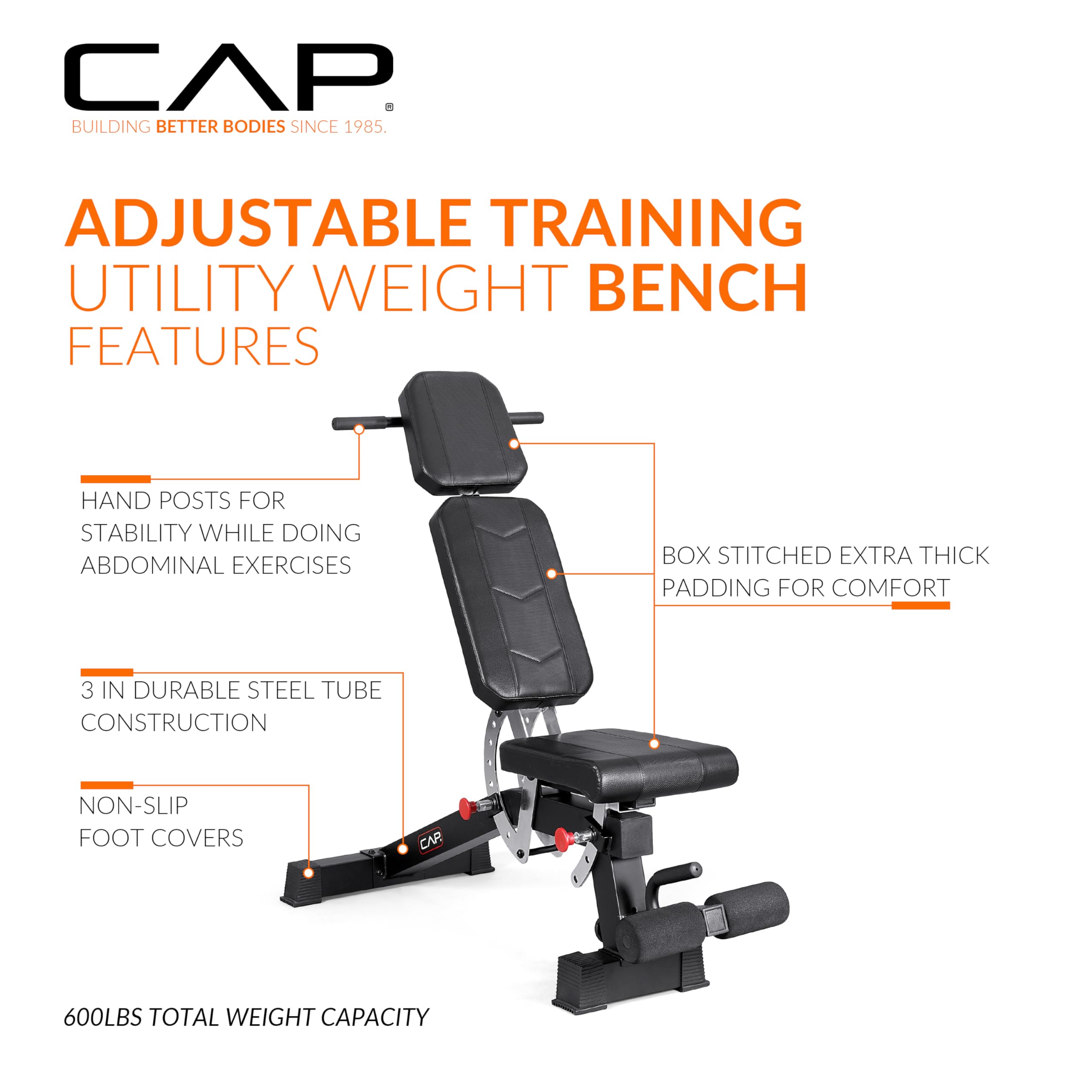 Adjustable Training Utility Weight Bench | Multi-Position Incline Bench with 6 Backrest Adjustments, Leg Anchor, Wheels & 600 LB Capacity | Home Gym Strength Bench