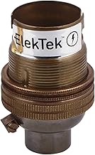 ElekTek Unswitched Lamp Holder B22 BC Bayonet Cap with Shade Ring 10mm/M10 x1 Threaded Bottom Entry - Made in UK - Antique Brass