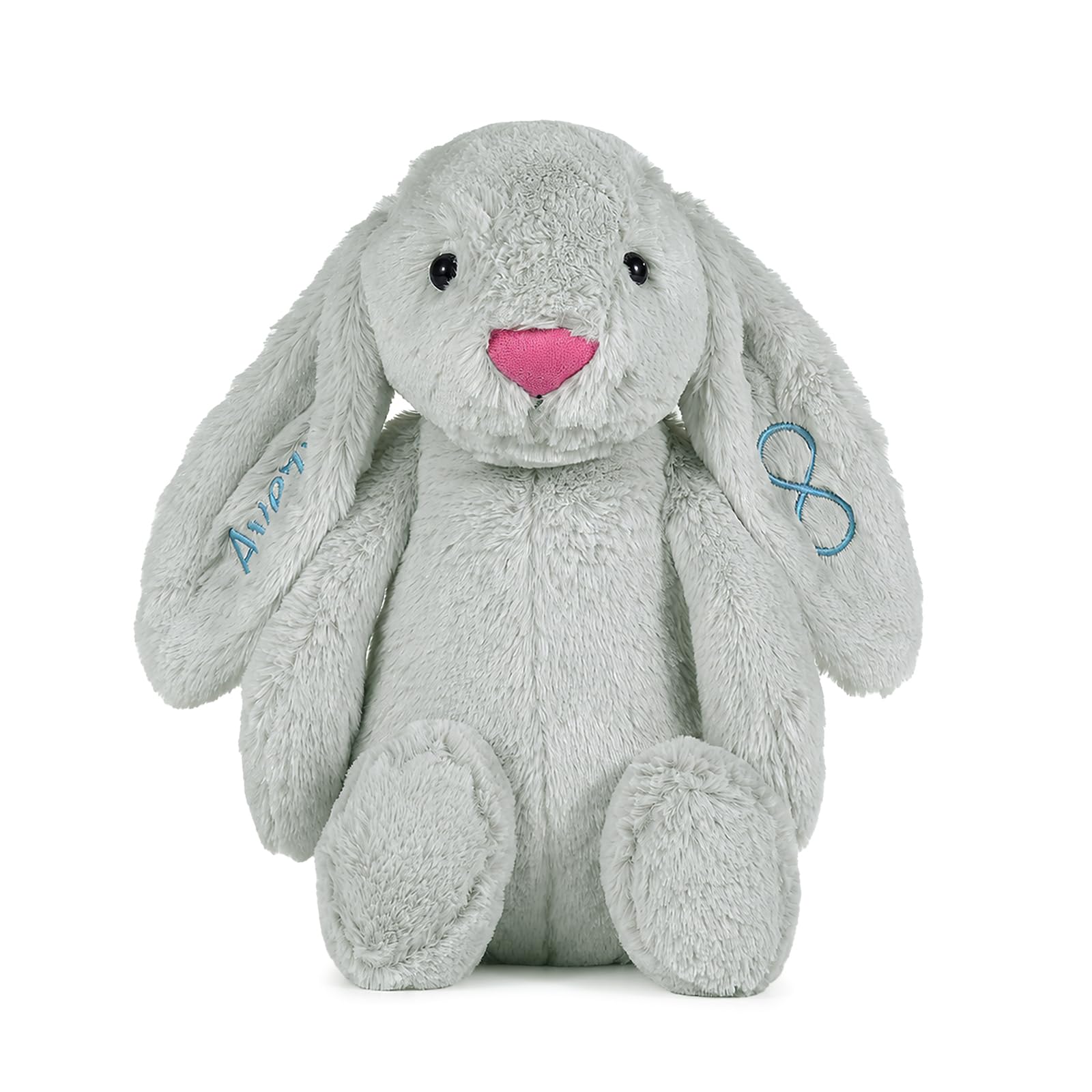 Jeweidea Personalised Bunny Rabbit Soft Toy with Name for Newborns Baby Comfort Plush Toy for Boys Girls for Baby Birthday Gifts Baby Shower Christening Gifts (B-Grey)