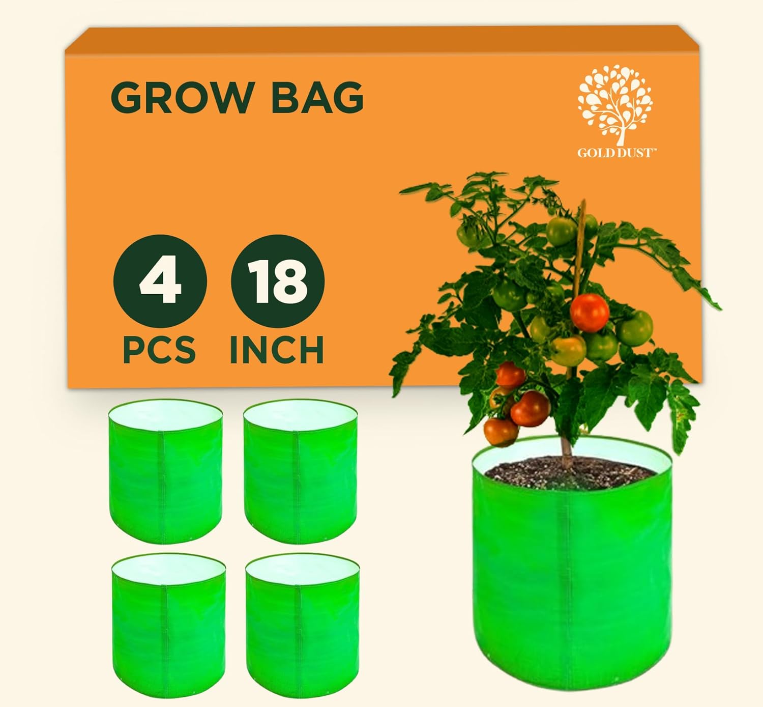 GOLD DUST Grow Bags 18x18 inches, Plant Bags for Home Garden (280 GSM