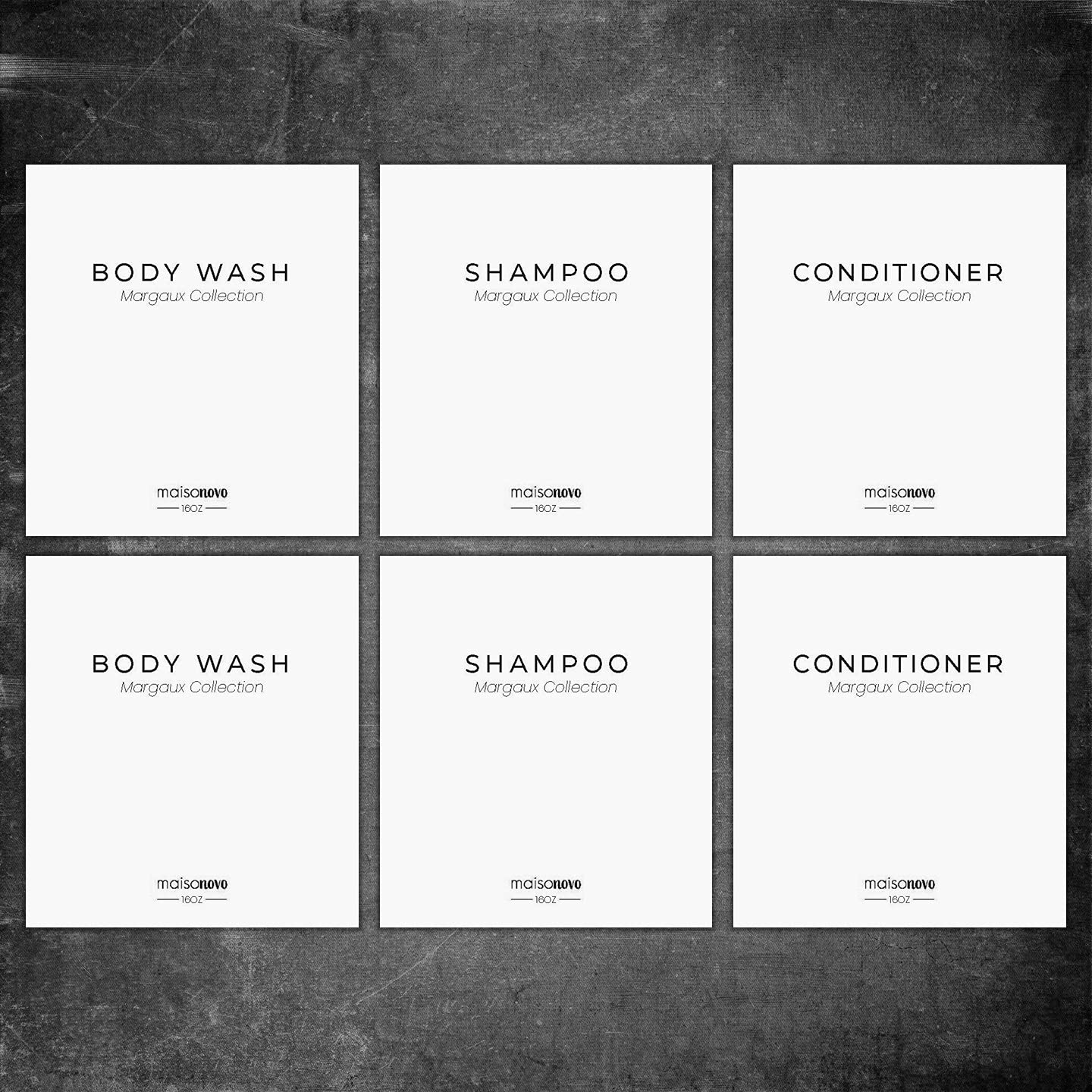 MAISONOVOMargaux Waterproof Labels for Plastic Bottles and Amber Glass Soap Dispenser 3.0"x3.35" Margaux Collection Peel & Stick Shower Pack - 6 Pieces