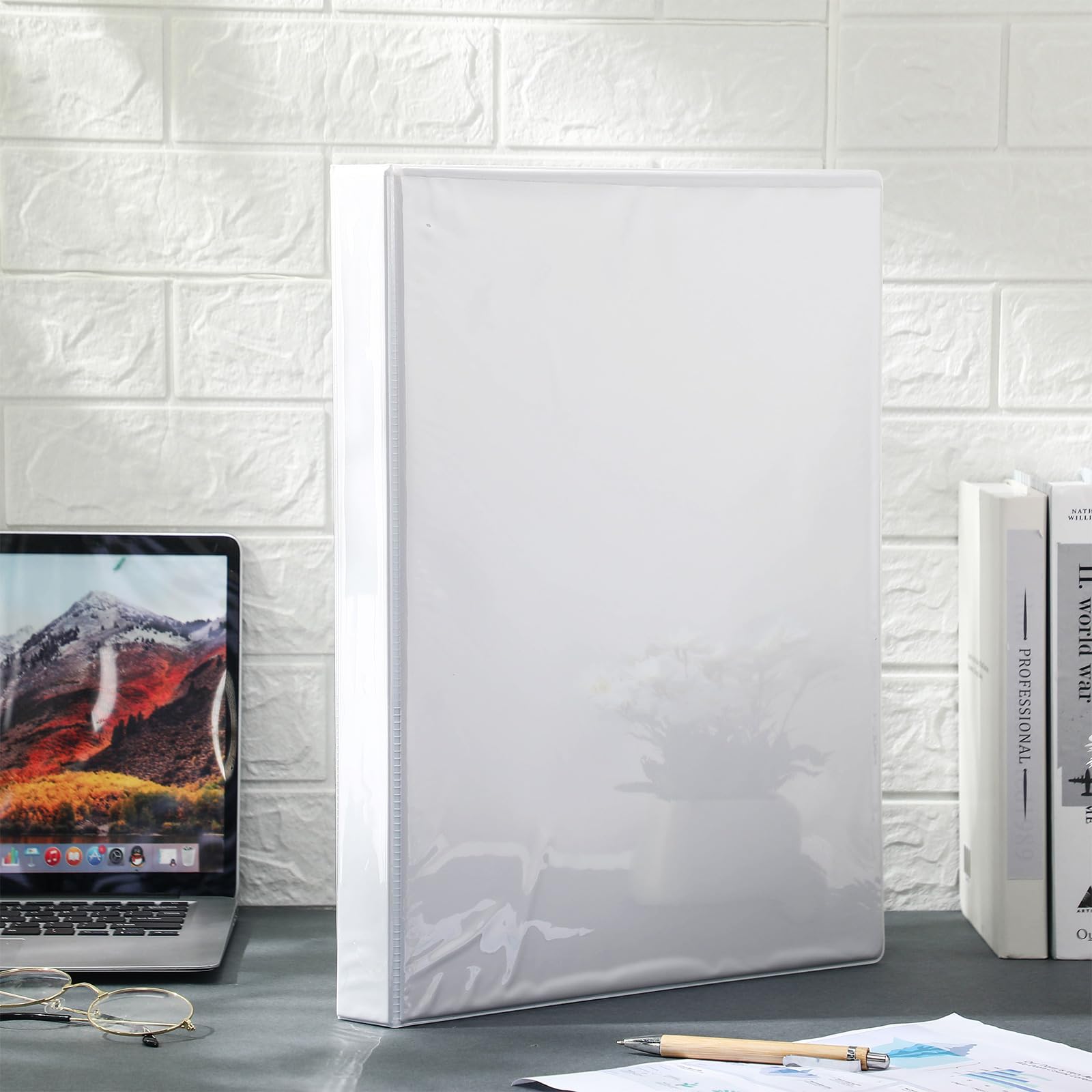 Sinload 3 raccoglitori a 3 anelli da 27,9 x 43,2 cm, con tasche, cartella per presentazioni, con copertina trasparente personalizzabile per documenti, file e progetti (bianco)
