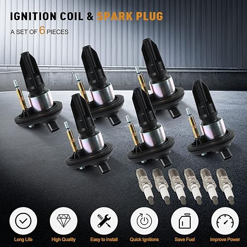 Vista 143 de Paquete de 6 bobinas de encendido UF617 y bujías de iridio compatibles con Infiniti EX37 FX37 G37 M37 Q50 3.7 3.7L V6 2008-2014 Reemplazar #