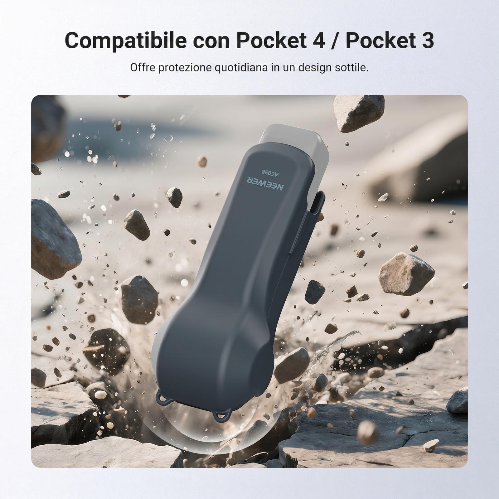 NEEWER Custodia Protettiva Compatibile con Pocket 4/3 & Xtra Muse, Cover da Viaggio con Scomparti per Filtri e Cinturino da Polso Creator Combo Accessori Action Cam, AC088 (Grigio Scuro)