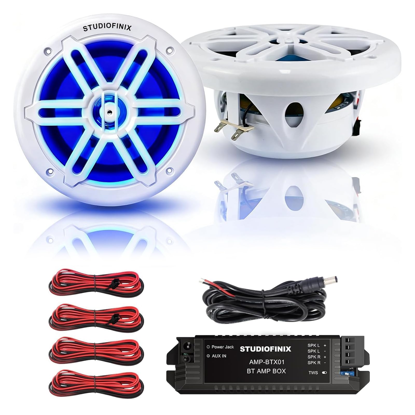 STUDIOFINIX 8inch 900W Bluetooth Marine Speakers with LED Lights -2 Way Weather Resistant Boat Speakers Perfect for Boats, ATVs, UTVs （Pair,White）