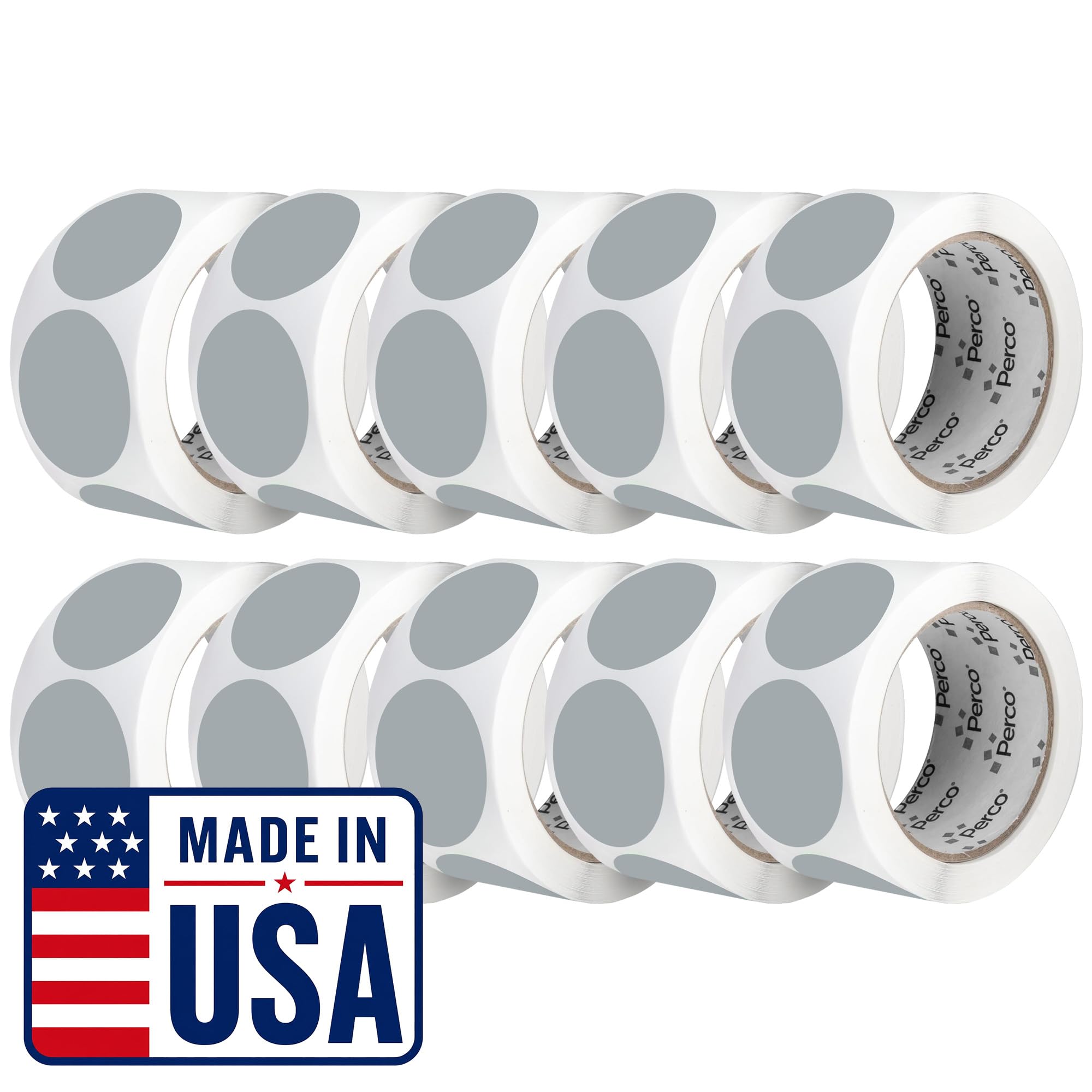 Perco Grey Perforated Round Circle Dot Sticker 2-Inch Labels — 10 Rolls, 5,000 Stickers - Minimalist Packaging, Neutral Labels &amp; Subtle Branding, Strong Adhesive - Made in USA
