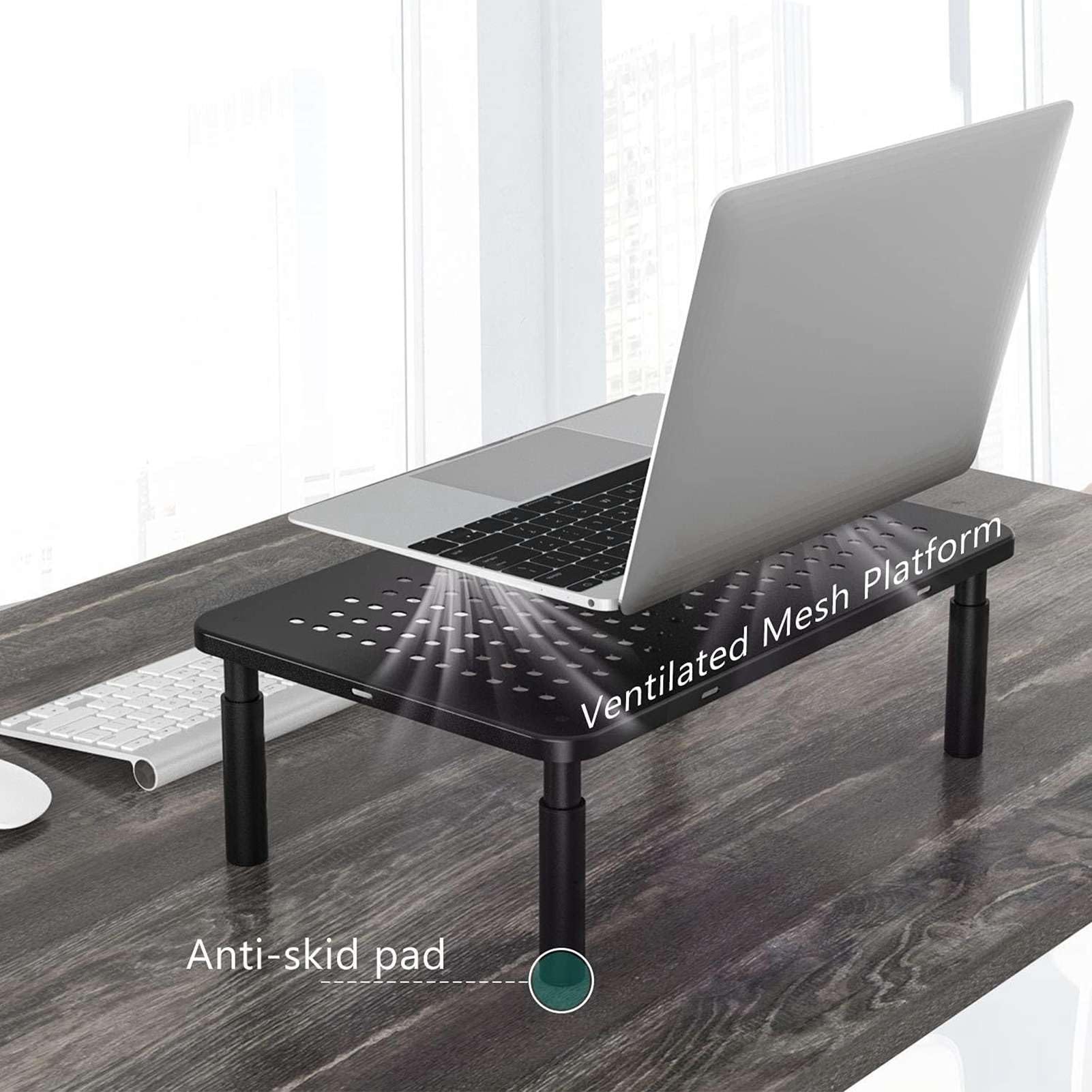Supporto da scrivania per computer, regolabile, aperto, con cuscinetto antiscivolo, supporto per monitor da scrivania per computer portatili e desktop