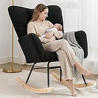 Vista 3 de NIOIIKIT Mecedora tapizada para guardería, mecedora tapizada de peluche, asiento acolchado con respaldo alto, silla auxiliar cómoda para sala