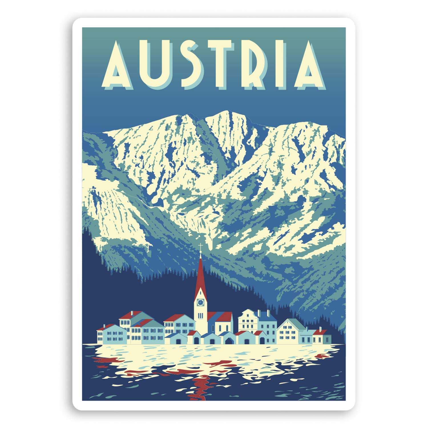 Destination Vinyl Ltd Multi 2 X 10Cm Austria Mountains Vinyl Stickers - Ski Travel Luggage Sticker #34585 (10Cm Tall)