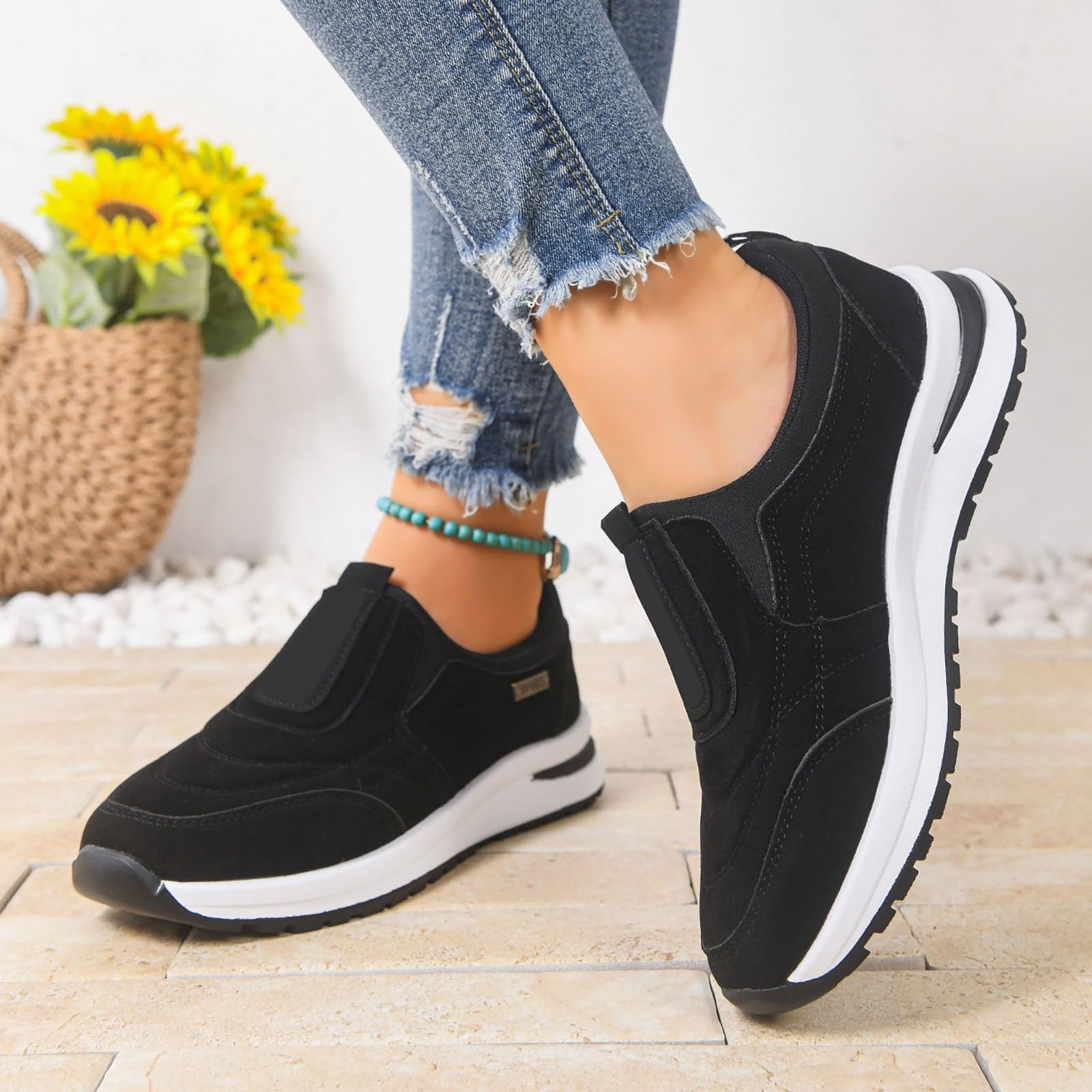 Scarpe da ginnastica da donna slip-on, larghezza H, scarpe ortopediche, comode | Scarpe da corsa con plantare morbido, leggere, senza lacci, sportive, per il tempo libero, per tutti i giorni