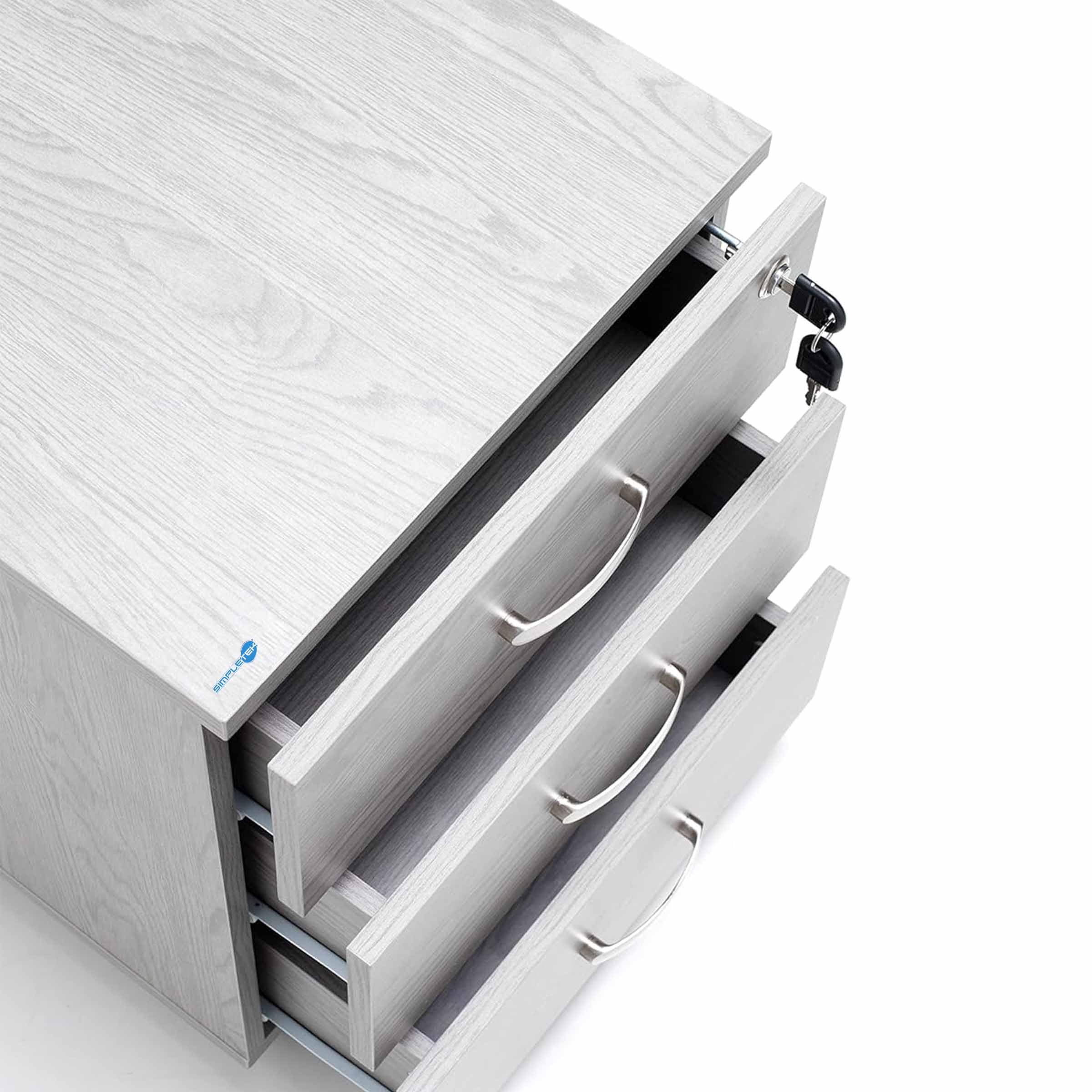 SIMPLETEK - Mueble cajonera de oficina con 3 cajones - Cerradura de seguridad | Ideal para oficina y hogar | Con ruedas