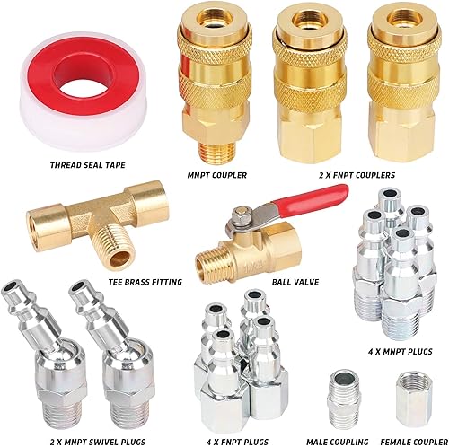 Miniatura 2 de Hromee Kit de acoplador y enchufe de aire de 18 piezas, accesorios de manguera de aire NPT de 1/4 pulgadas y accesorios de compresor con acoplador