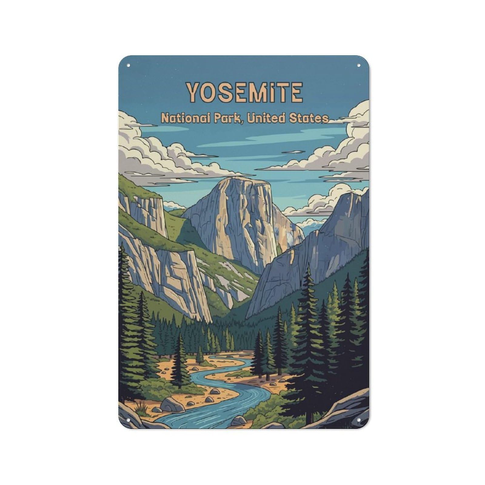 Junmoney Style-16 Rustic Vintage Metal Sign 30X20cm Featuring Yosemite National Park Illustration, Home Bar Decor For Cafe, Pub, Workshop Or Home Bar