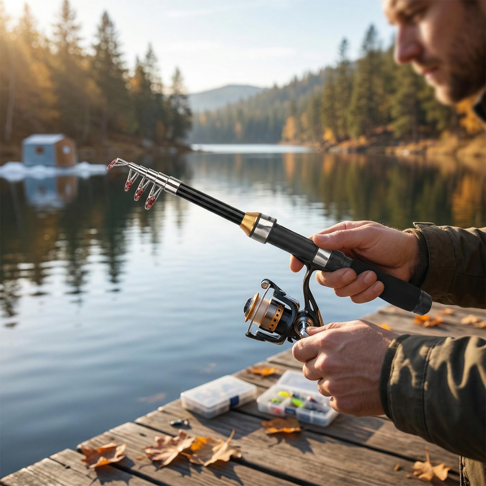 Alomejor Mini Caña de Pescar 1.2m para Pesca en Mar y Agua Dulce - Portátil y Ligera para Pesca al Aire, Ideal para Principiantes y Expertos, Resistente y Fácil de Transportar