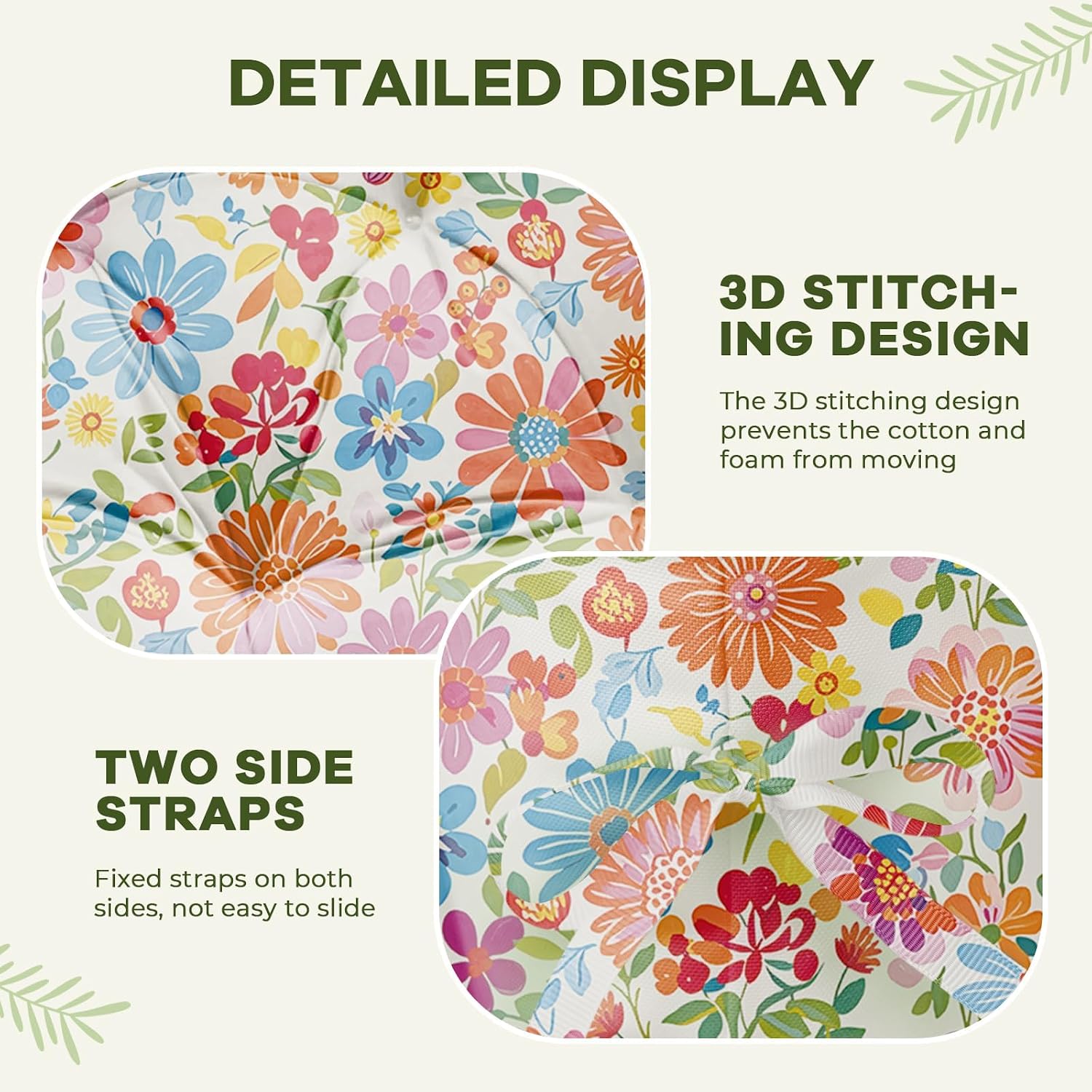 Waterproof Egg Chair Cushion Replacement Outdoor Hanging Egg Chair Cushion 47x35x7 Inches Thicken Couch Cushions with Ties, Colored Daisy