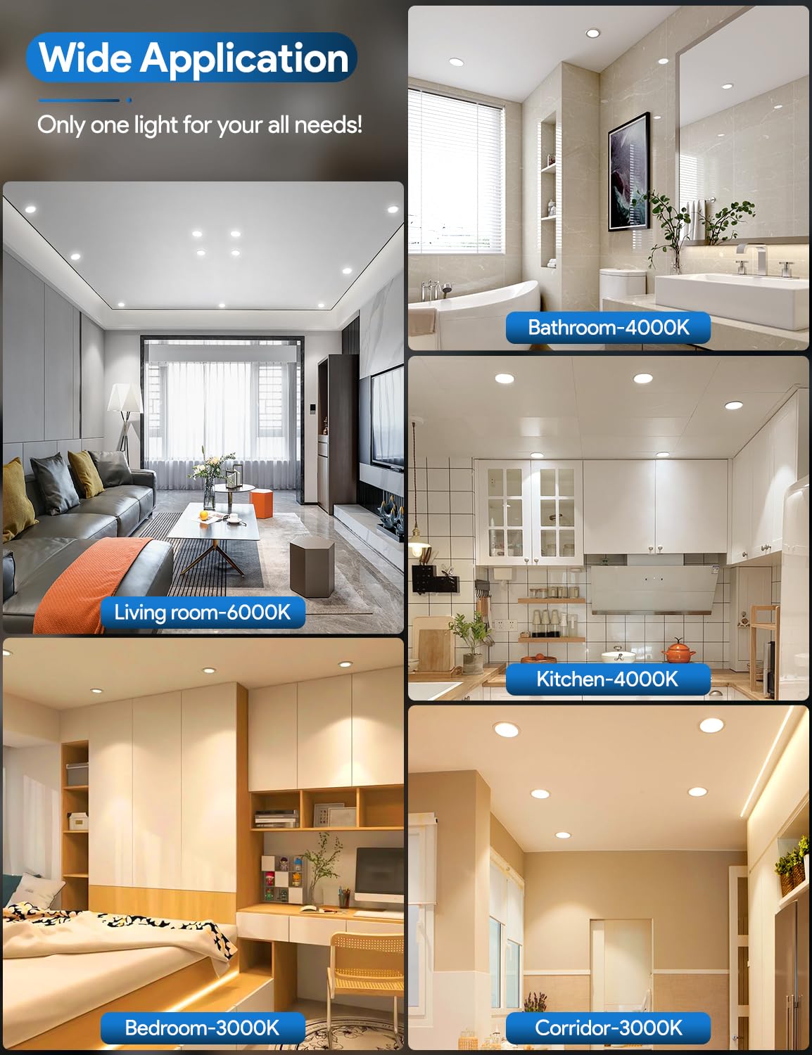 Foco Empotrable LED Techo Regulable 5W, Downlight Giratorio 450LM 3000K 4000K 6000K, IP44 Ø68-80mm Interior AC 220-240V para Baño Salón Cocina, 12 Piezas