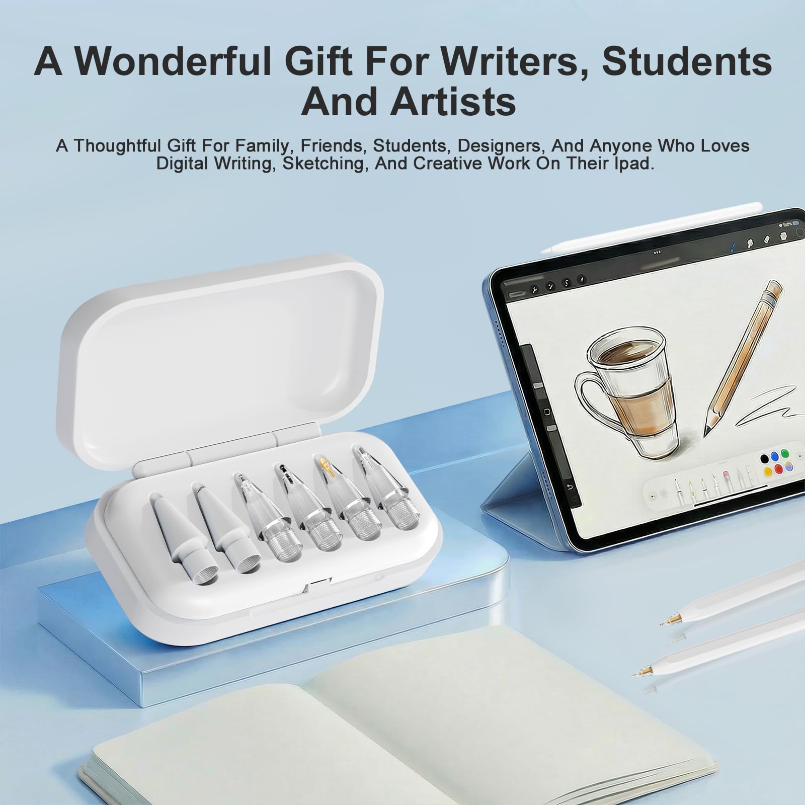 6-pak końcówek do Apple Pencil Pro, 1. i 2. generacji, USB-C, wymienne stalówki Apple do rysowania, pisania, robienia notatek i szkicowania na iPadzie, białe