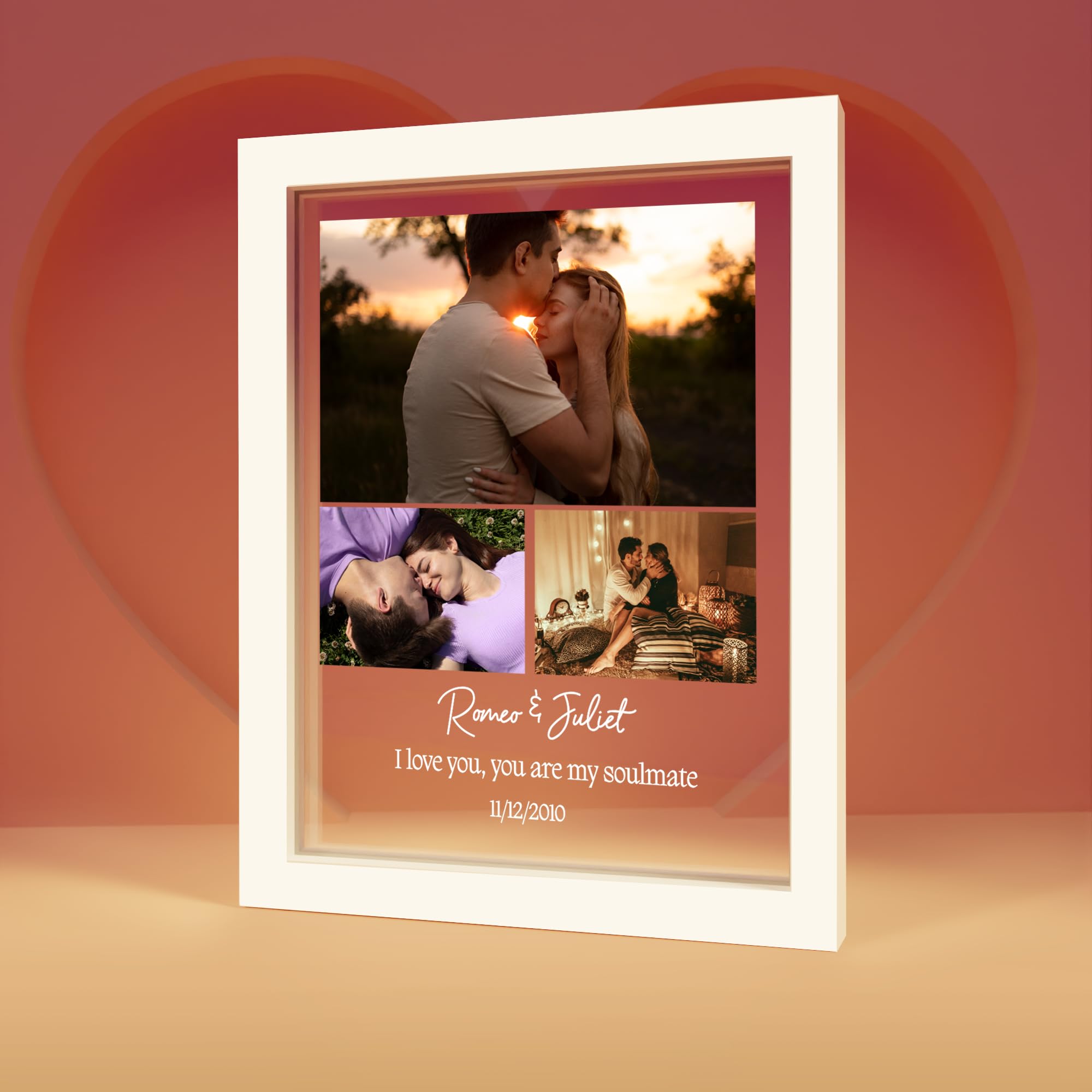 EGD Soulmate Personalized Picture Frame, 5x7 or 8x10, Collage, Wood, Acrylic Plaque, Customizable, Wall Mount or Tabletop