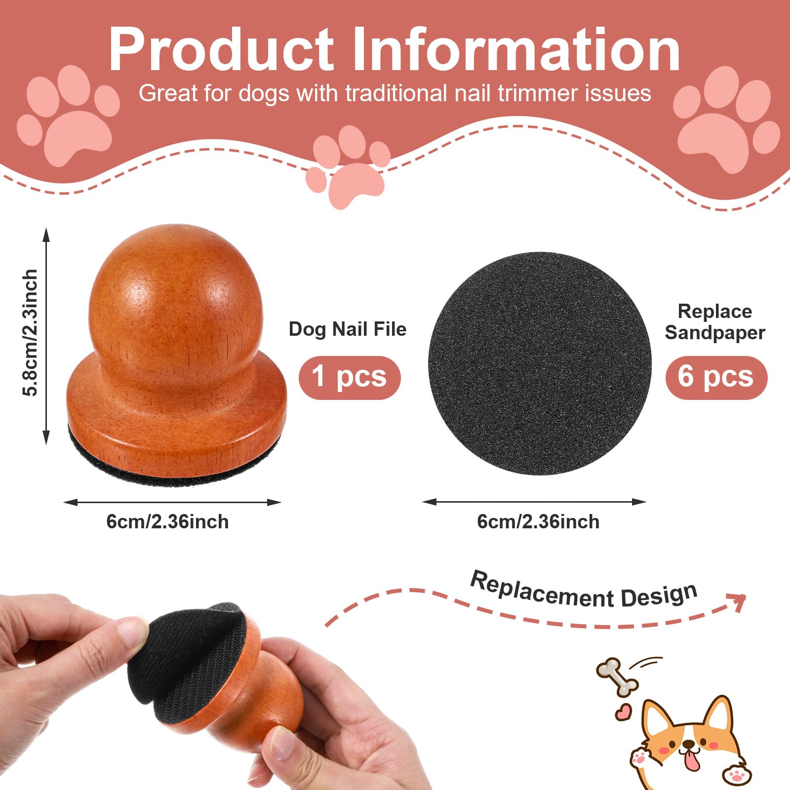 Dog Nail File with 6Pcs Replaceable Filing Disc, Dog Scratch Board for Safe and Easy Nail Care, Dogs Nails Scratch Board Ensures Smooth and Healthy Nails for Dogs and Cats - image 2