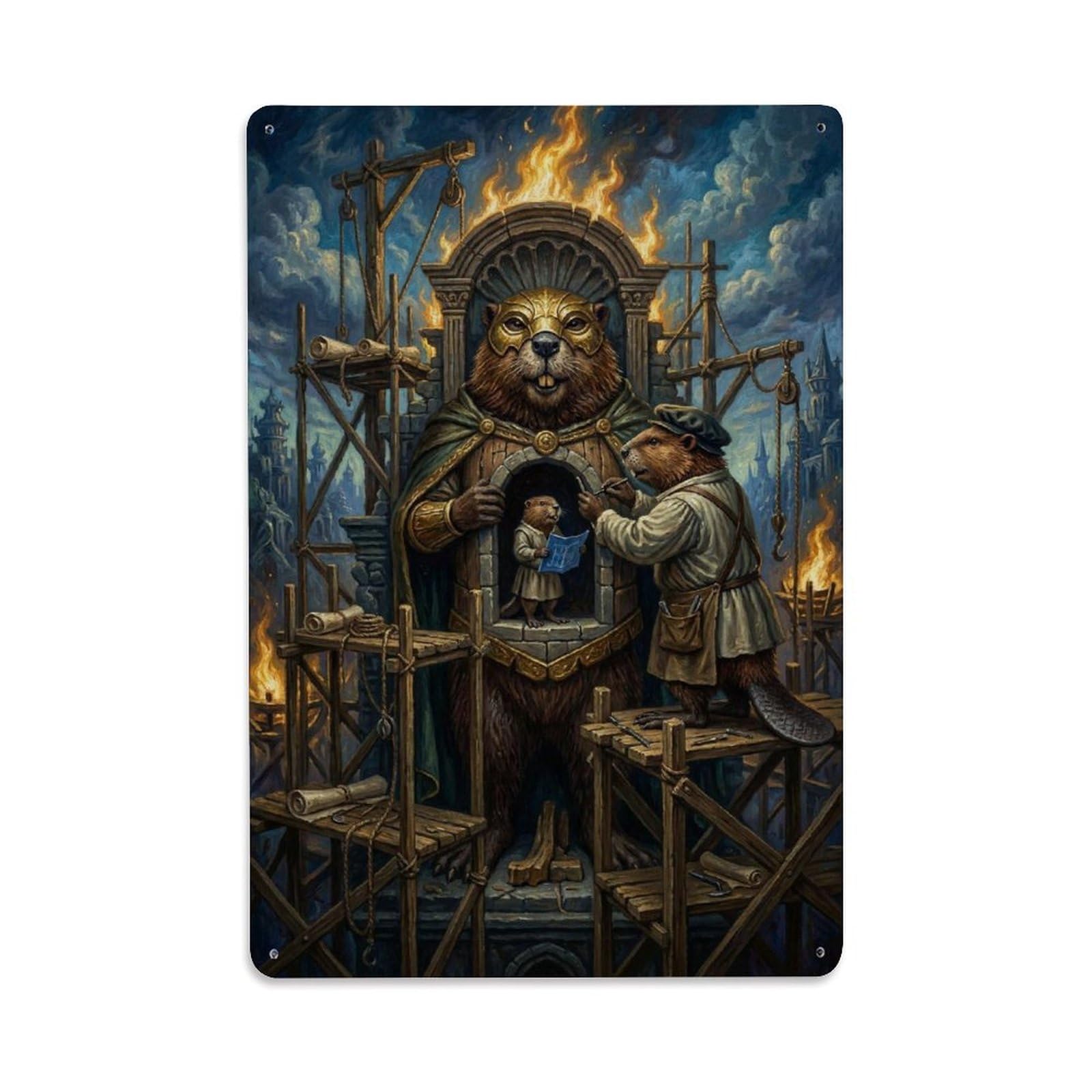 Raccoon Persona Surreal Vintage Animal Tribunal Satire Nature Metal Tin Sign Plaque Wall Decor for Cafe, Man Cave, Club Bar, Office, Home Garden Round Metal Poster 8x12Inch