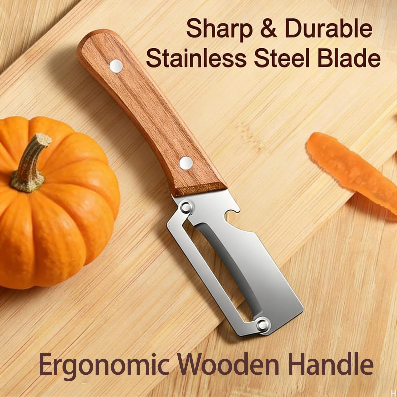 Stainless Steel Vegetable Peeler with Wooden Handle - Ergonomic Potato Peeler & Fruit Slicer, Sharp Blade for Carrot, Apple, Kiwi, Orange, Easy Grip Kitchen Tool (1 Pack) — view 3