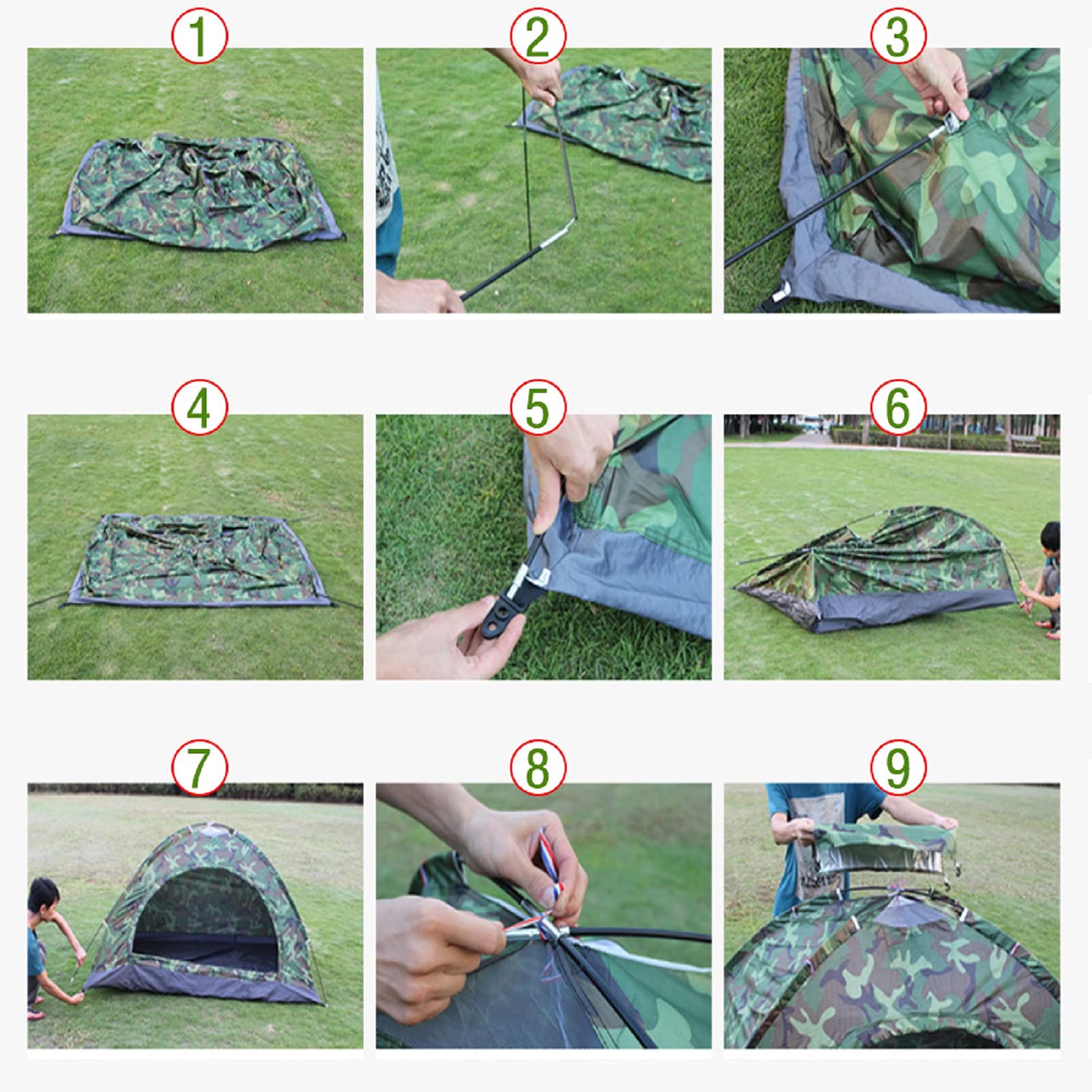 Trintion Wurfzelte Camping Kuppelzelt Wasserdichtes Camouflage Wanderzelt 2-3 Personen Campingzelt mit Tragetasche für Camping Reise Trekking 200x150x110cm