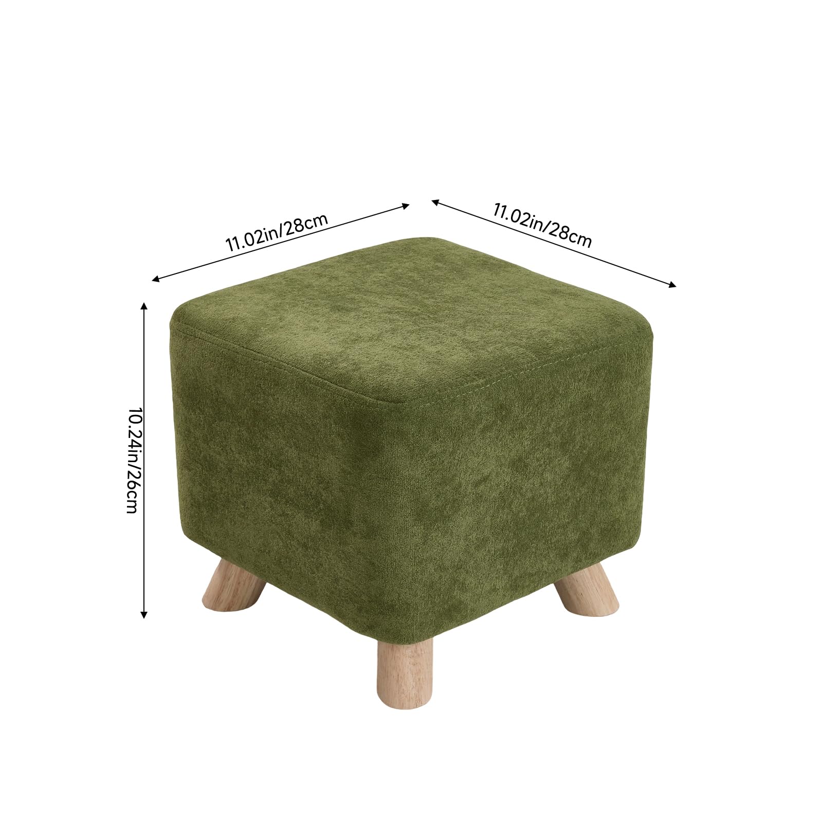 INMOZATA Footstool Chenille Upholstered Foot Stool, Olive Green, 28D x 28W x 26H cm - Image 8