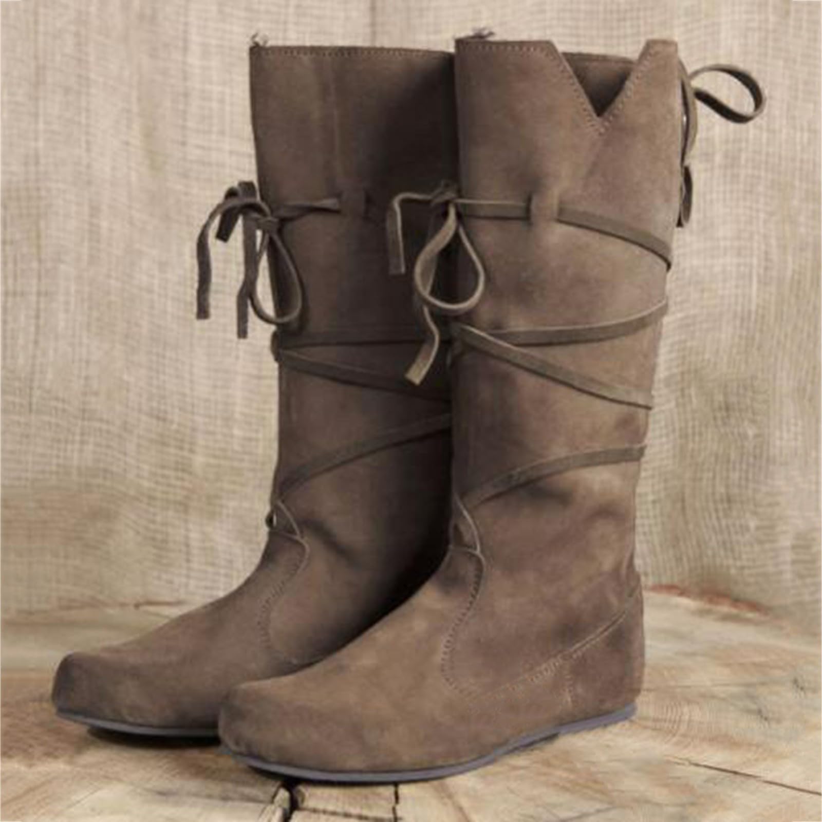 Generisch Chaussures médiévales pour homme et femme - Rétro médiéval à lacets - Bottes de chevalier - En cuir synthétique - Bottes rondes - Bottes viking douces et confortables - Bottes de cowboy