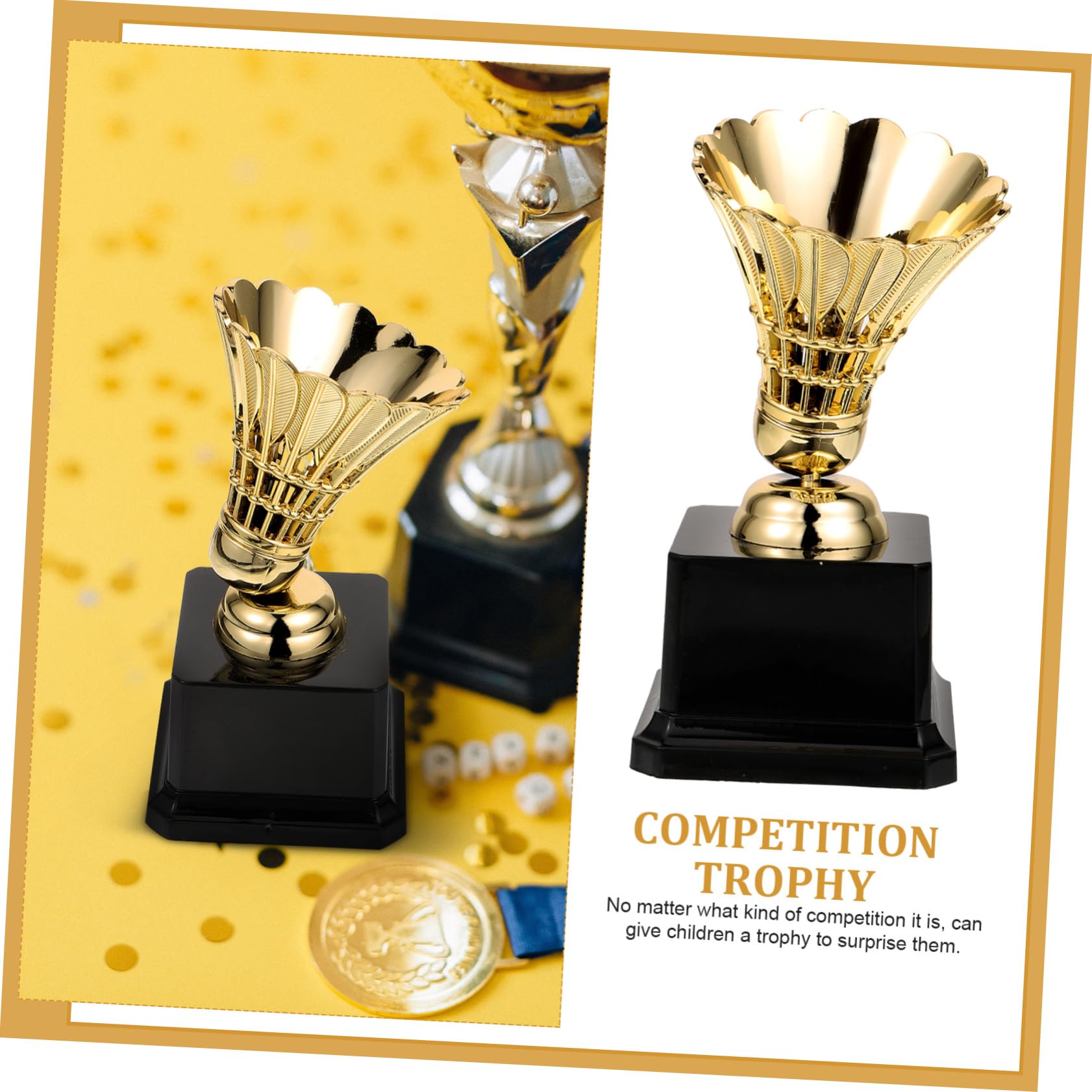 Yardwe 3st Badminton-Match-trophäe Trophäen Verliehen Stielspielzeug Modelltrophäe Medaillen Für Wettkampf-trophäe Konstruktionsspielzeug Dekoratives Trophäenmodell Golden Plastik