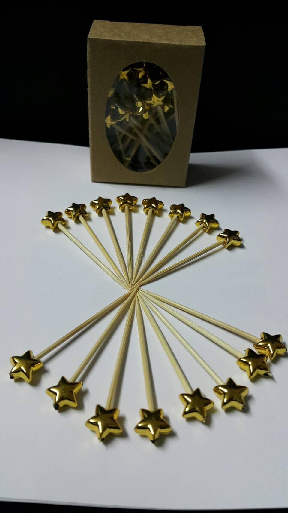 Bamboo - Decorative, Gold Star, Bamboo Picks 2.75" (7cm) - 35 pcs, White , (6 Pack 210 pcs)