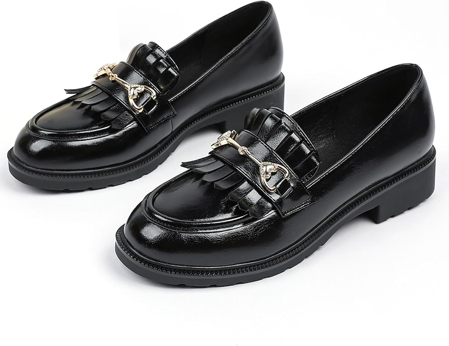 Tassel Loafers for Women's Patent Leather Low Heel Metal Buckle Slip On Moccasins Dress Shoes Casual Round-Toe Comfort Business Uniform Driving Walking Shoes - Image 4